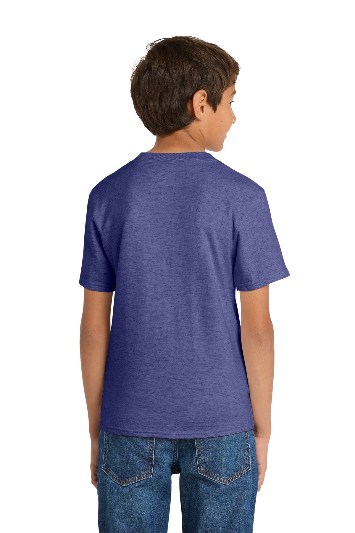 Port & Company PC54Y Youth Core Cotton Tee, Heather Purple, Model back