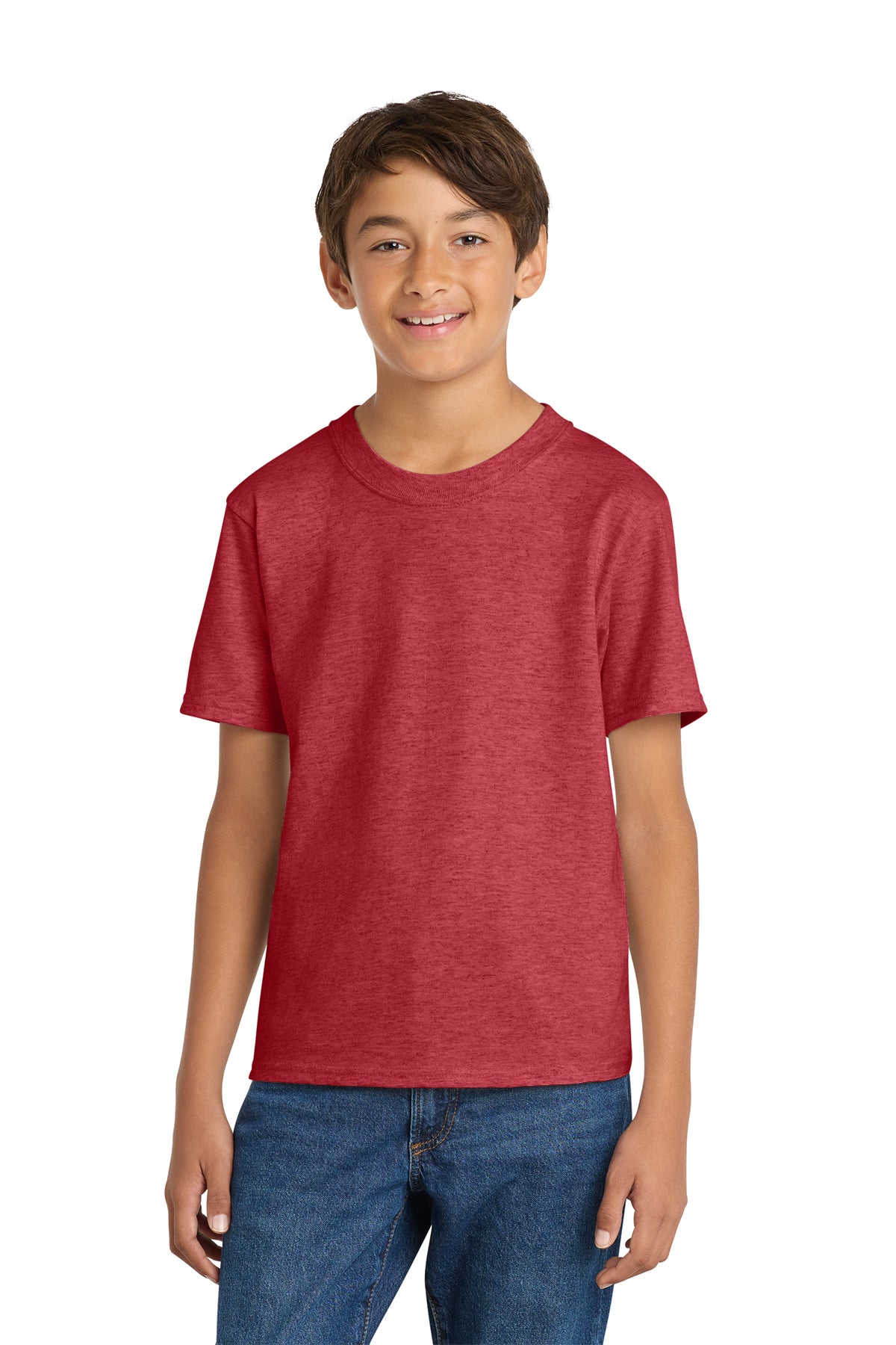 Port & Company PC54Y Youth Core Cotton Tee, Heather Red, Model front