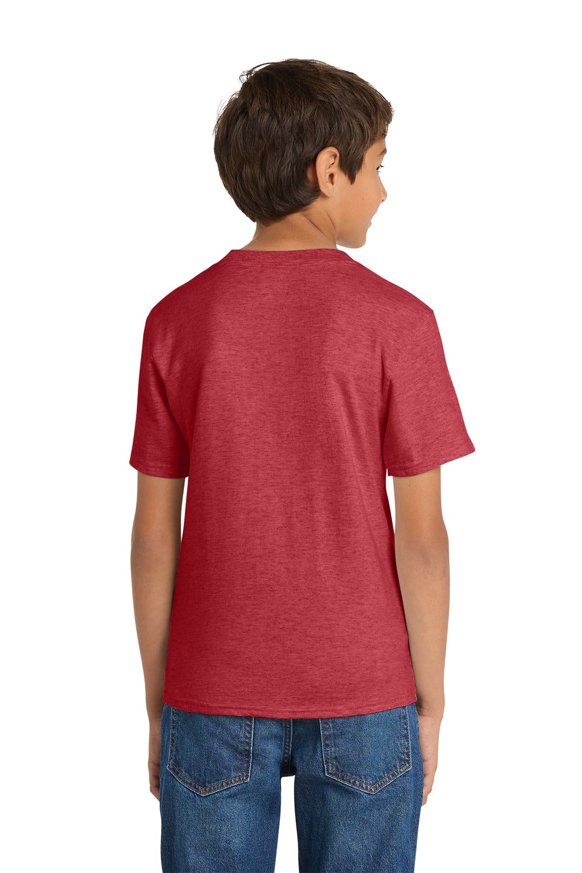 Port & Company PC54Y Youth Core Cotton Tee, Heather Red, Model back