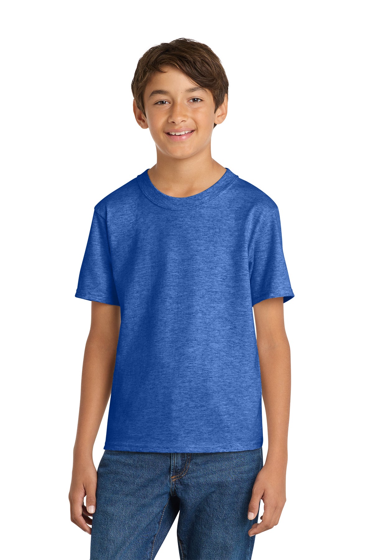 Port & Company PC54Y Youth Core Cotton Tee, Heather Royal, Model front