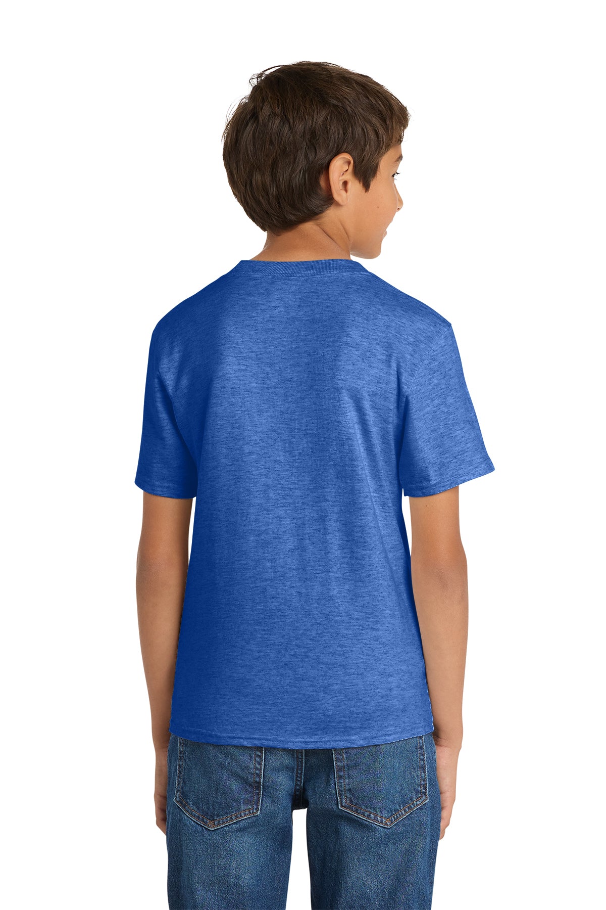 Port & Company PC54Y Youth Core Cotton Tee, Heather Royal, Model back
