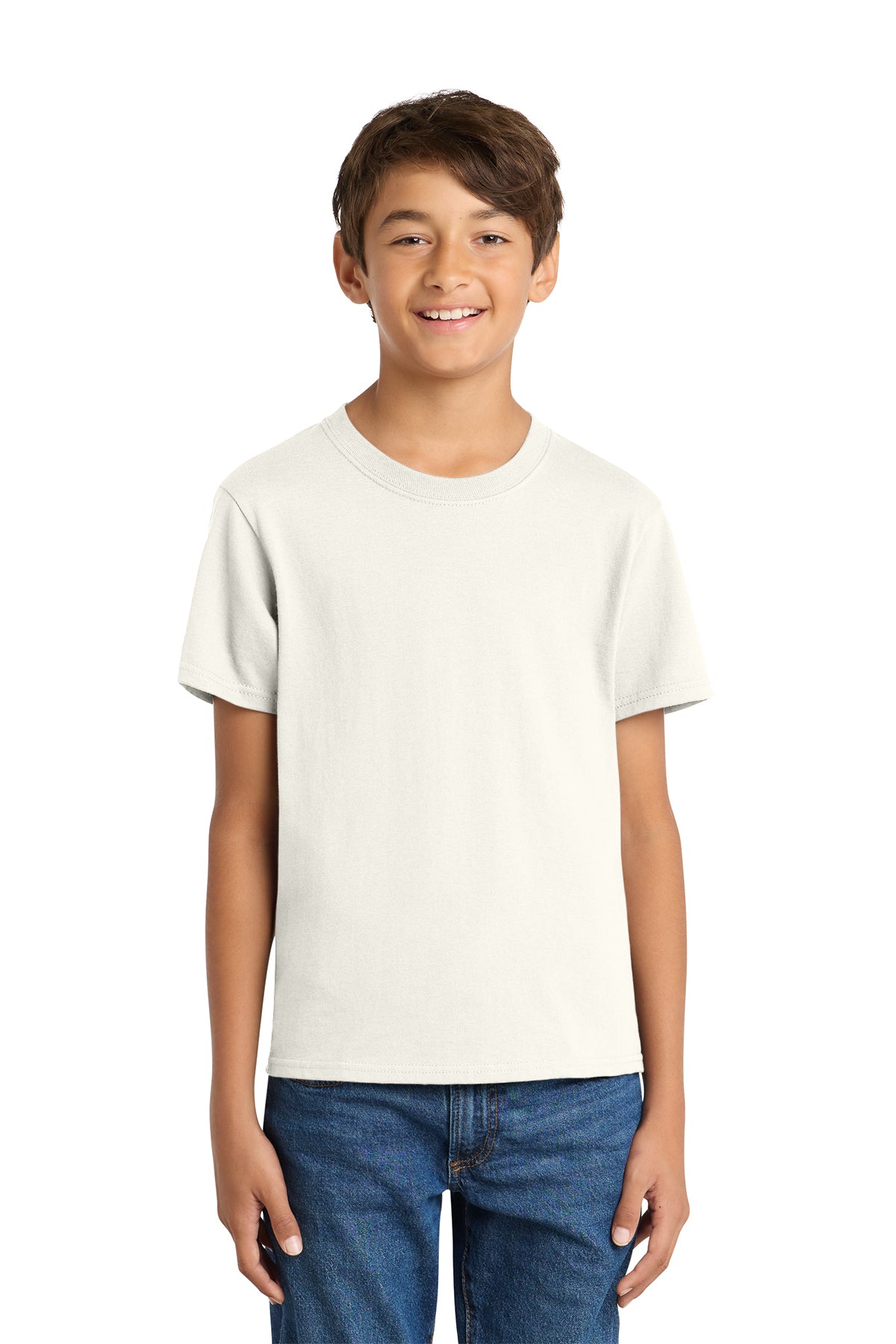 Port & Company PC54Y Youth Core Cotton Tee, Ivory, Model front