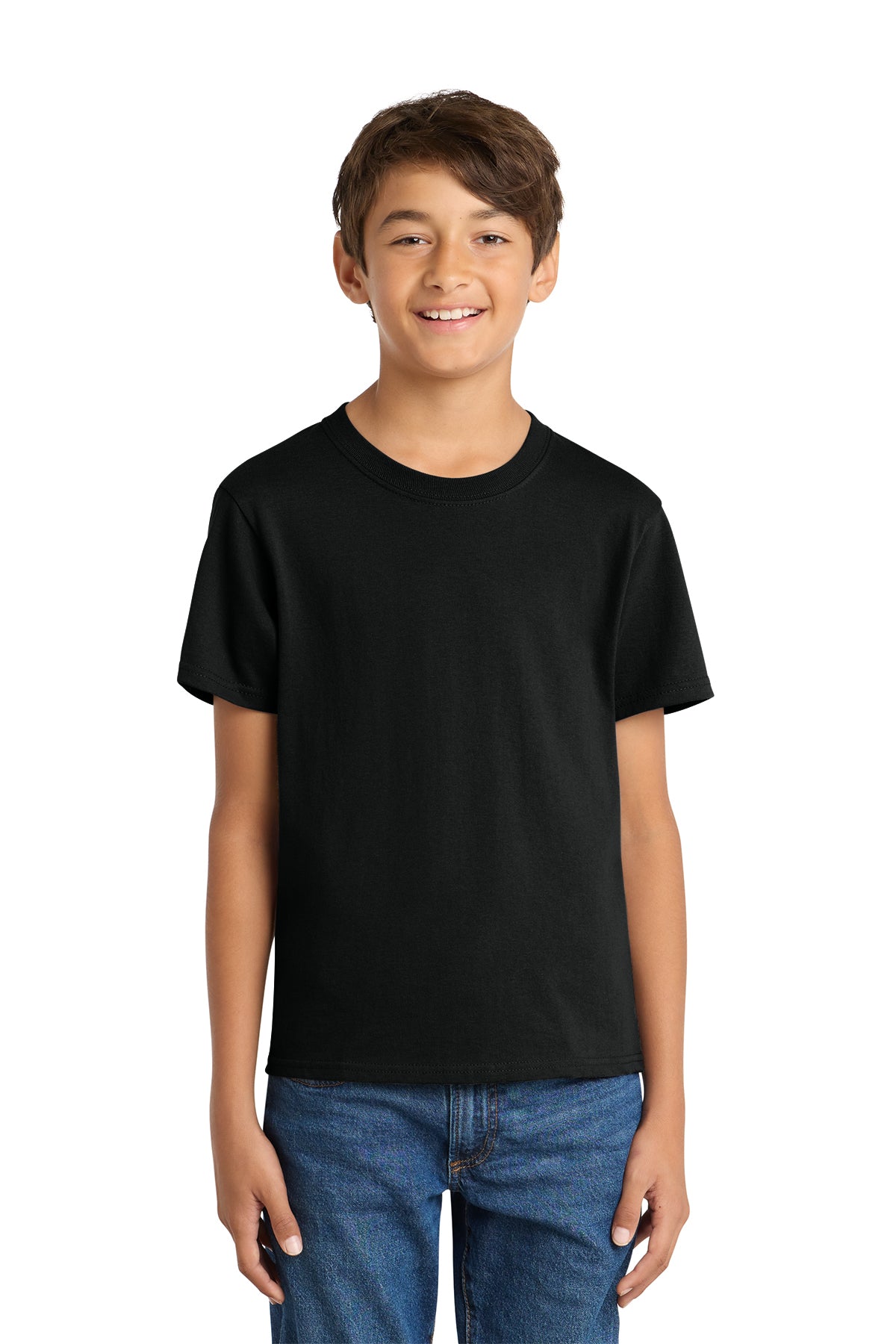 Port & Company PC54Y Youth Core Cotton Tee, Jet Black, Model front
