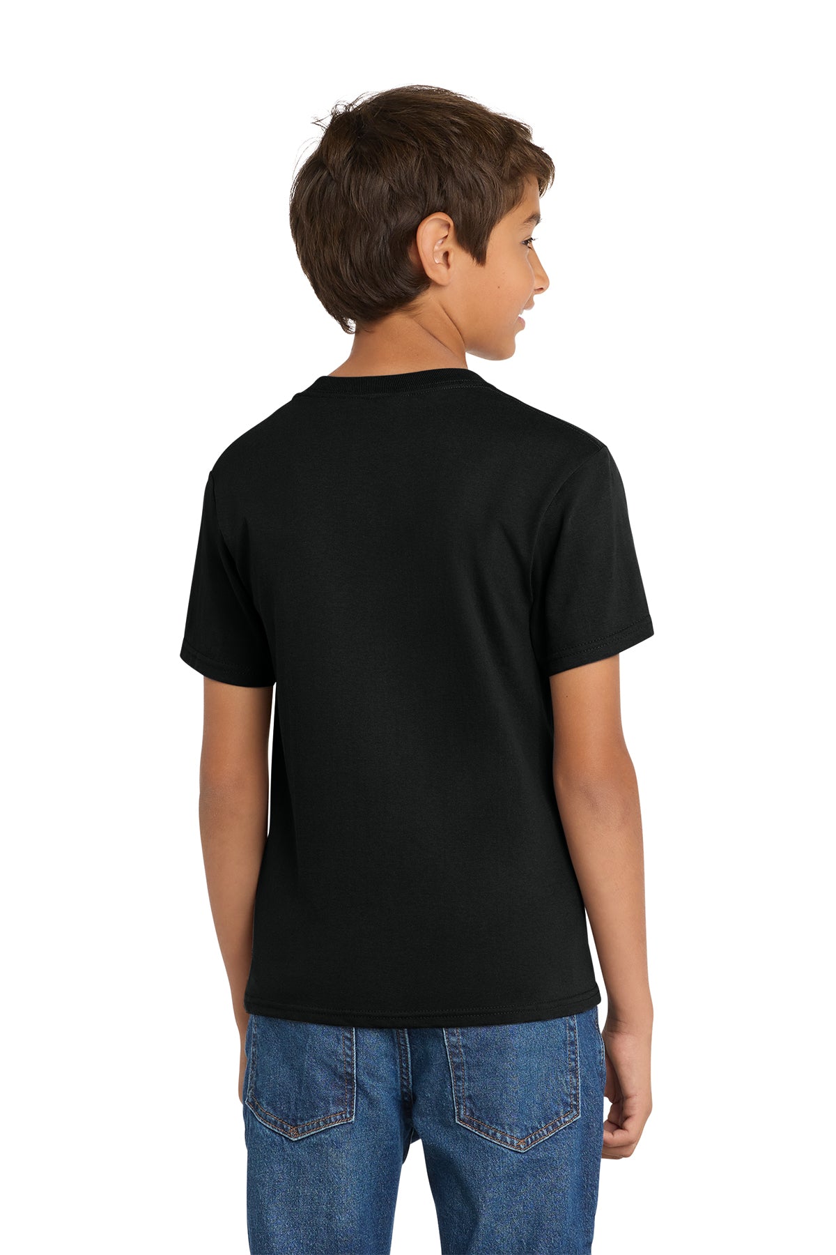 Port & Company PC54Y Youth Core Cotton Tee, Jet Black, Model back