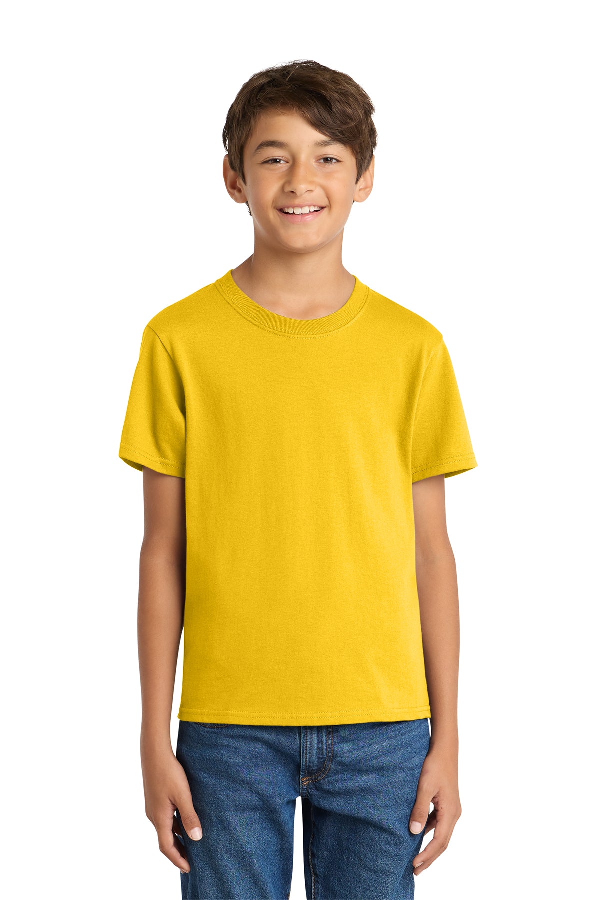 Port & Company PC54Y Youth Core Cotton Tee, Lemon Yellow, Model front