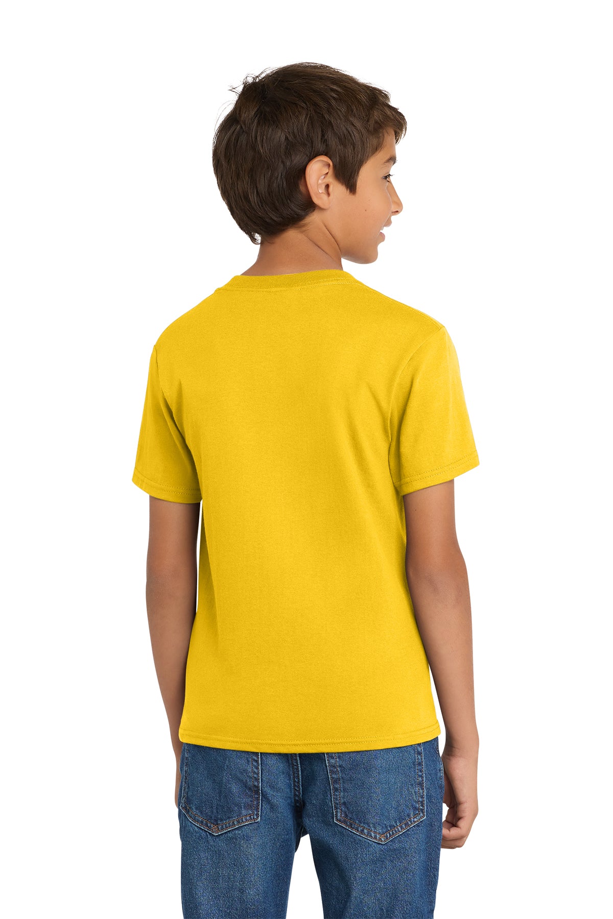 Port & Company PC54Y Youth Core Cotton Tee, Lemon Yellow, Model back