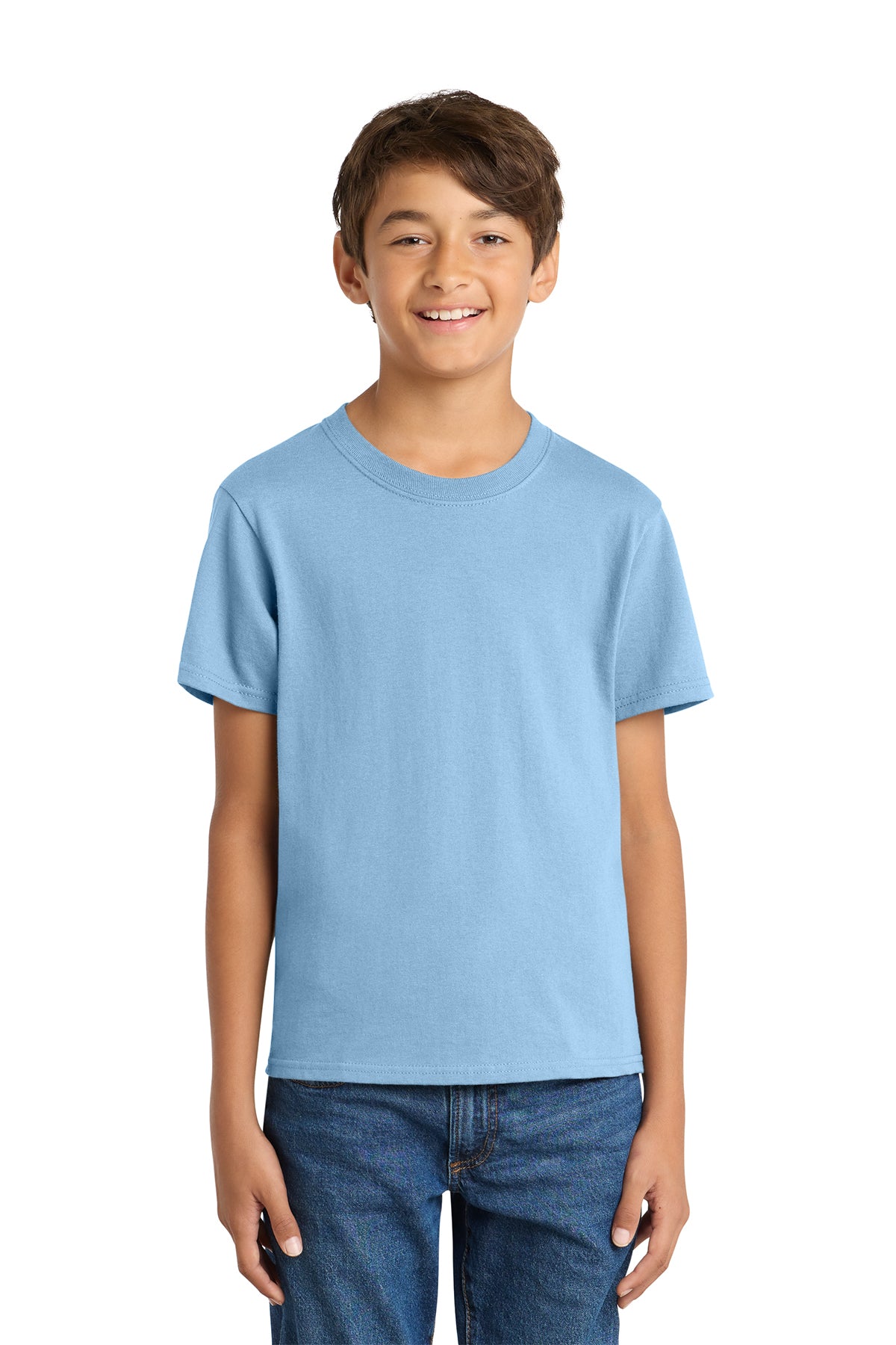 Port & Company PC54Y Youth Core Cotton Tee, Light Blue, Model front