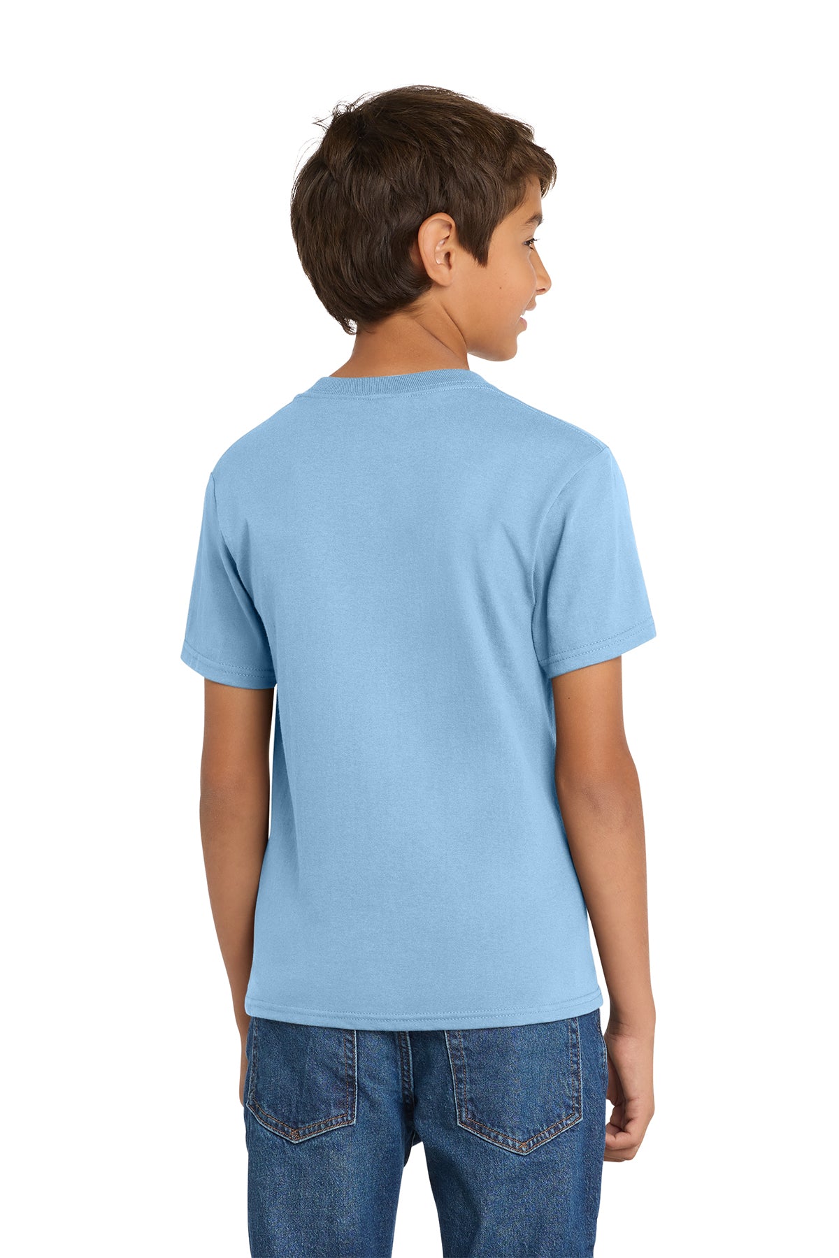 Port & Company PC54Y Youth Core Cotton Tee, Light Blue, Model back