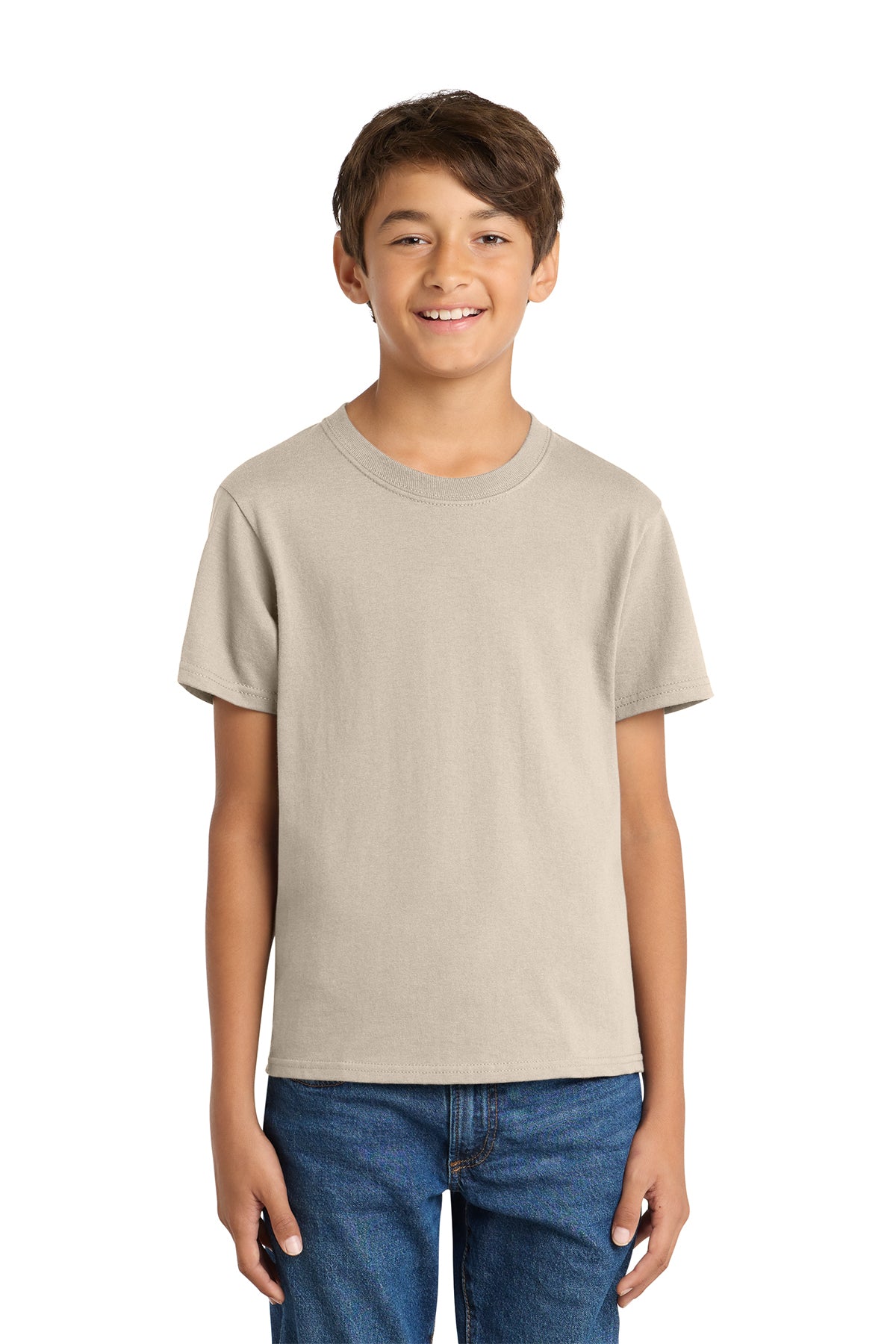 Port & Company PC54Y Youth Core Cotton Tee, Light Sand, Model front