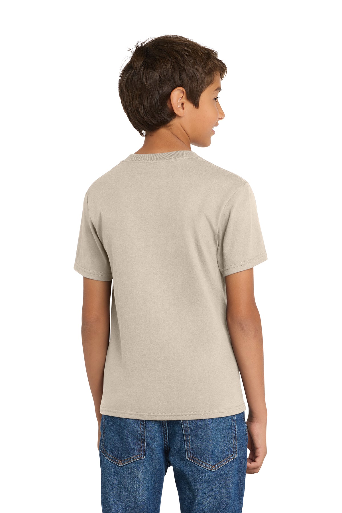 Port & Company PC54Y Youth Core Cotton Tee, Light Sand, Model back