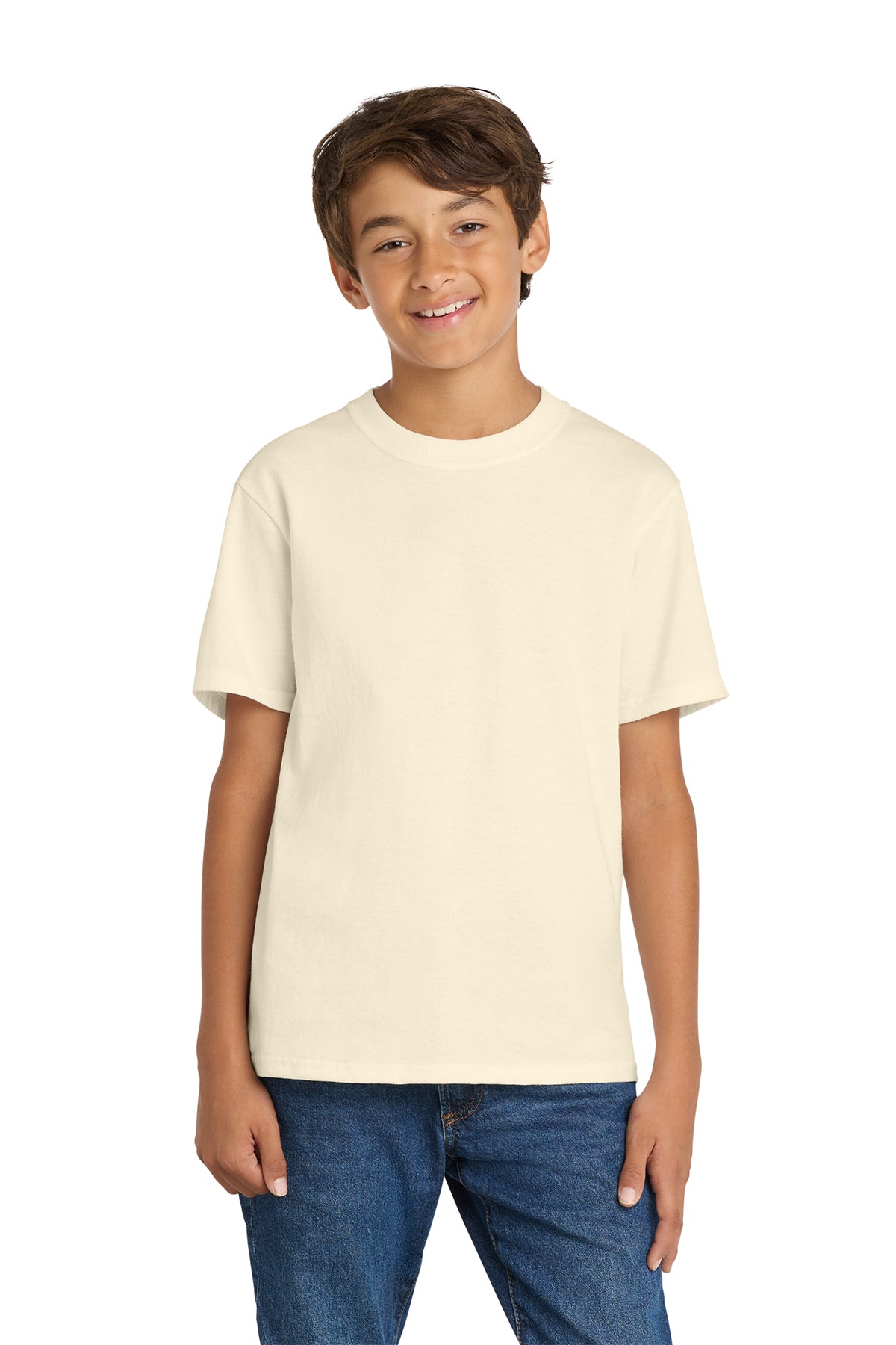 Port & Company PC54Y Youth Core Cotton Tee, Natural, Model front