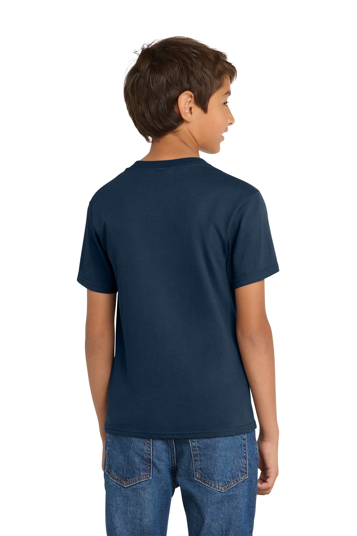 Port & Company PC54Y Youth Core Cotton Tee, Navy, Model back