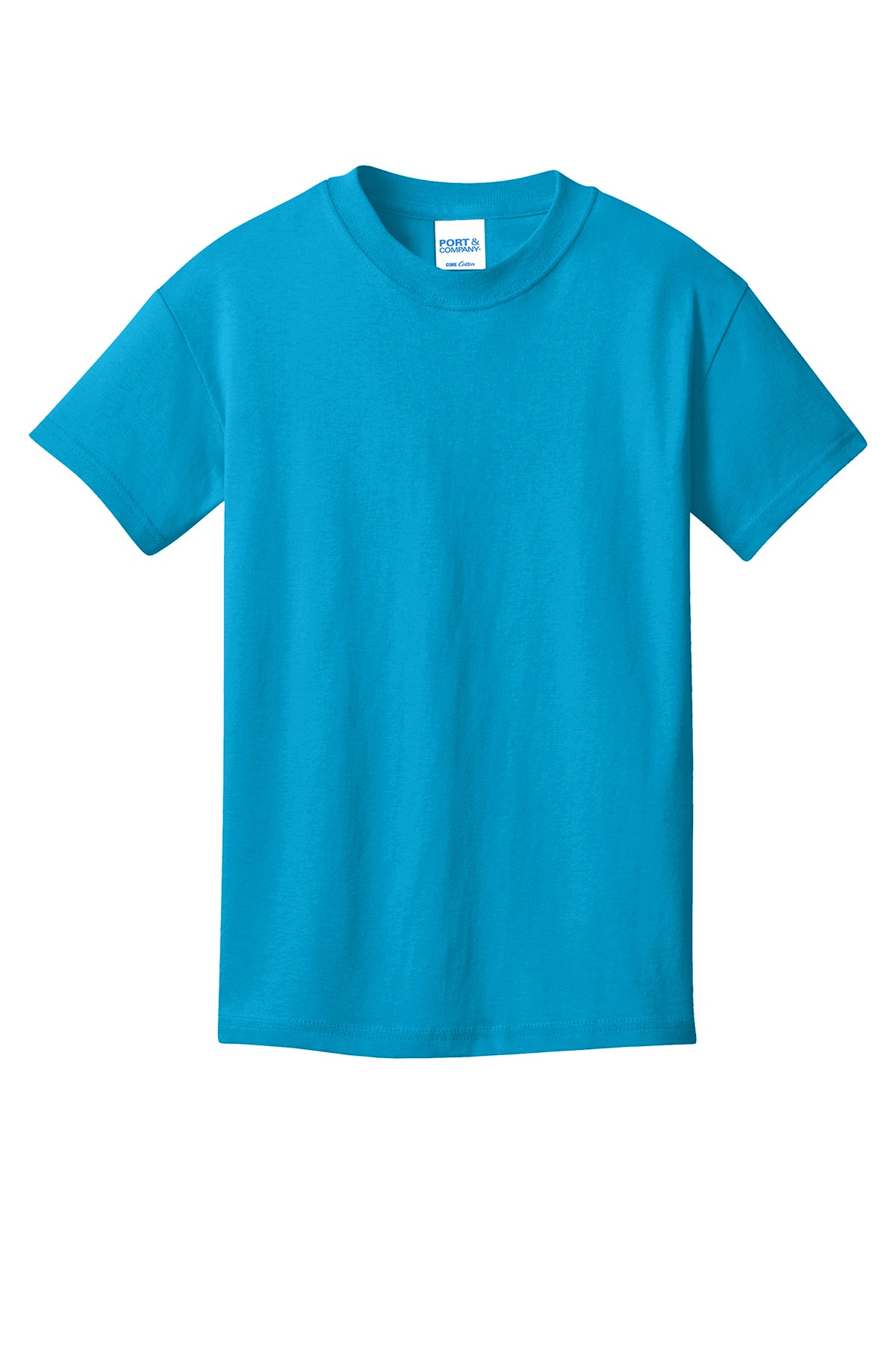 Port & Company PC54Y Youth Core Cotton Tee, Neon Blue, Flat front