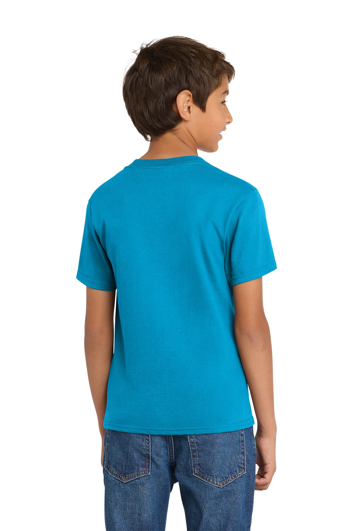 Port & Company PC54Y Youth Core Cotton Tee, Neon Blue, Model back
