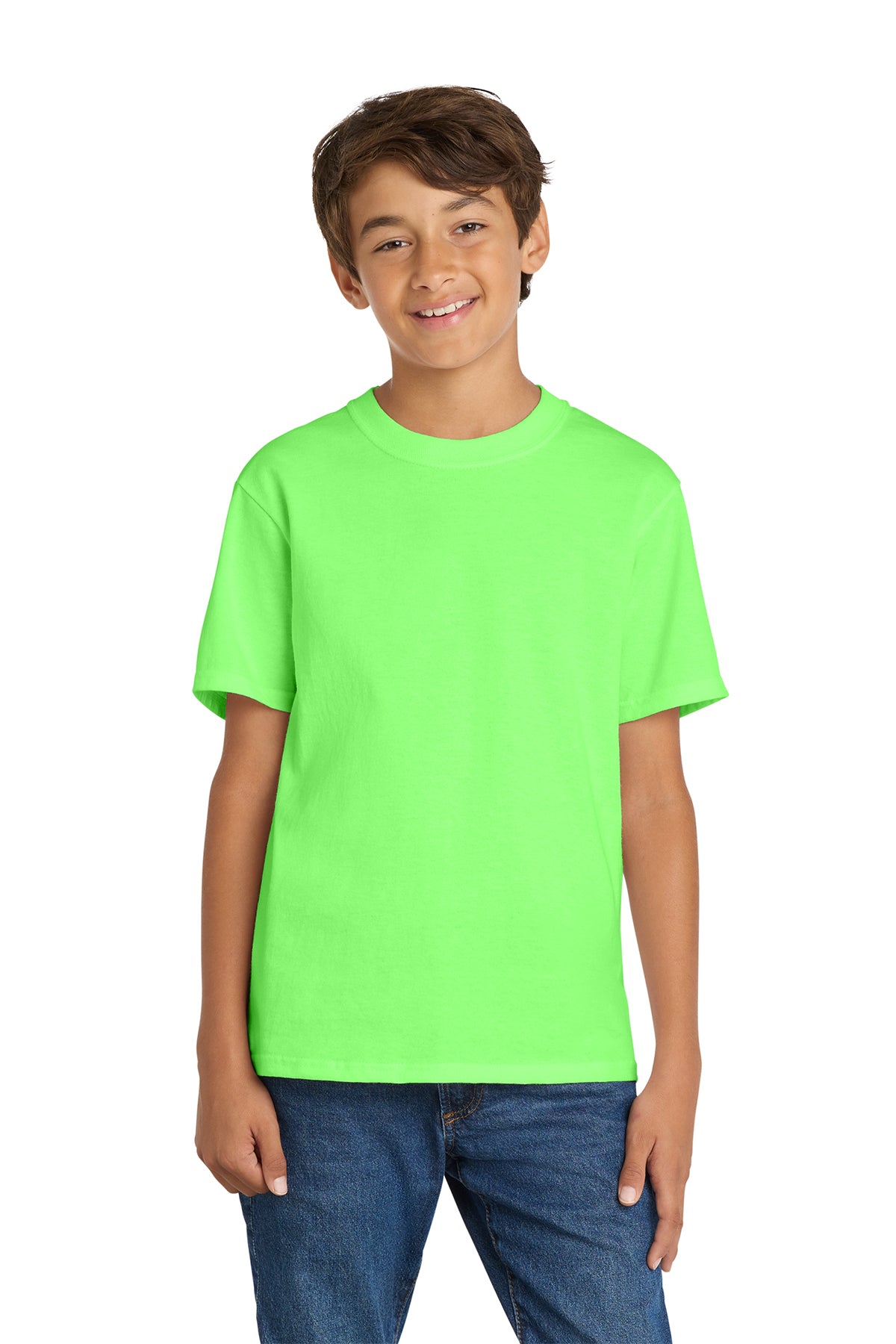 Port & Company PC54Y Youth Core Cotton Tee, Neon Green, Model front