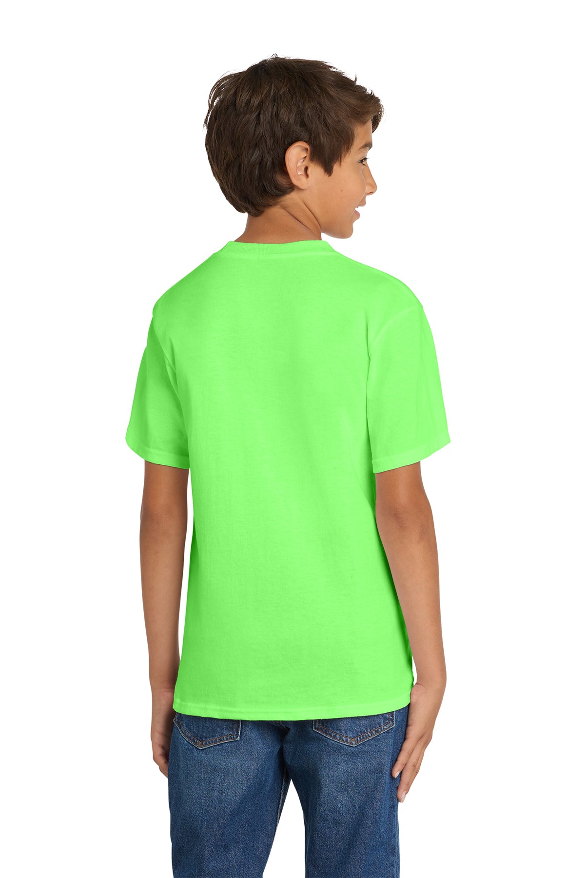 Port & Company PC54Y Youth Core Cotton Tee, Neon Green, Model back