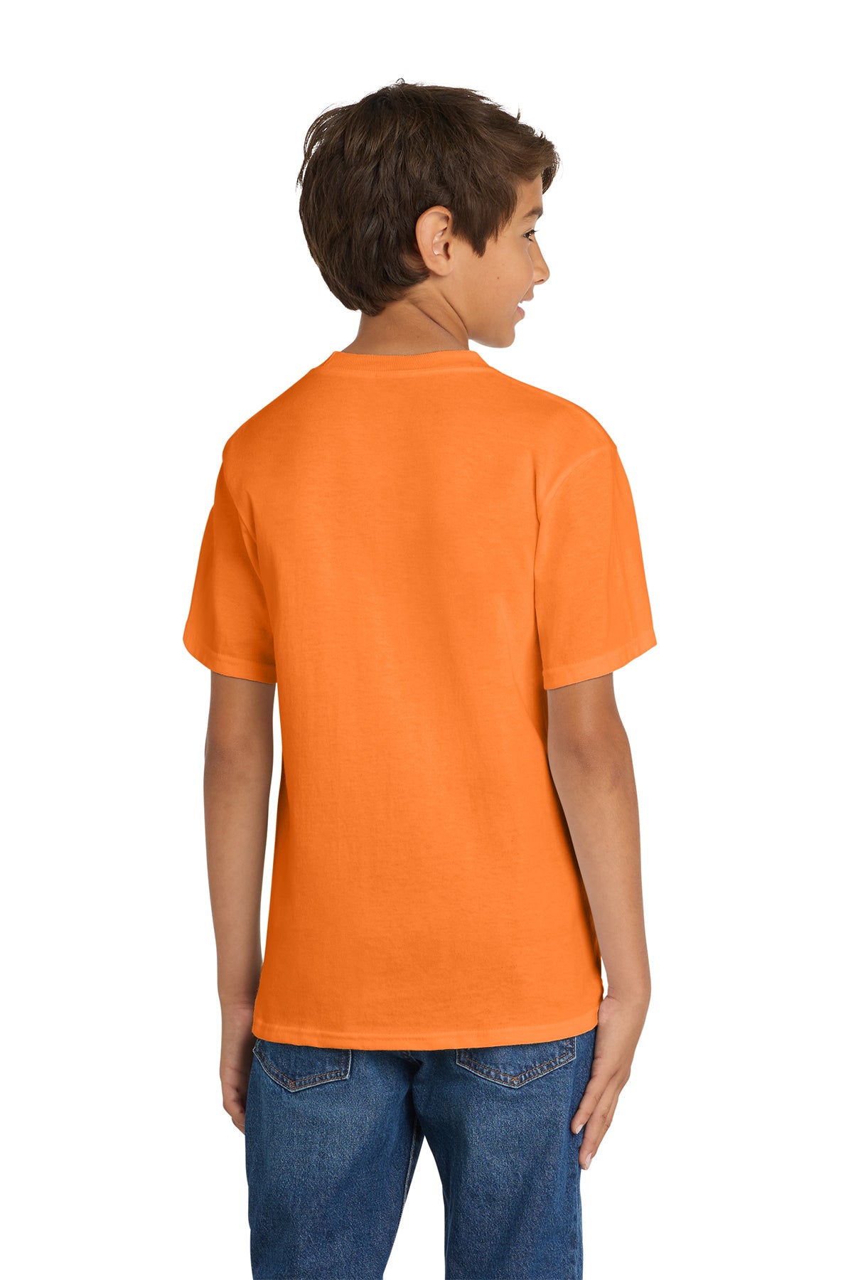 Port & Company PC54Y Youth Core Cotton Tee, Neon Orange, Model back