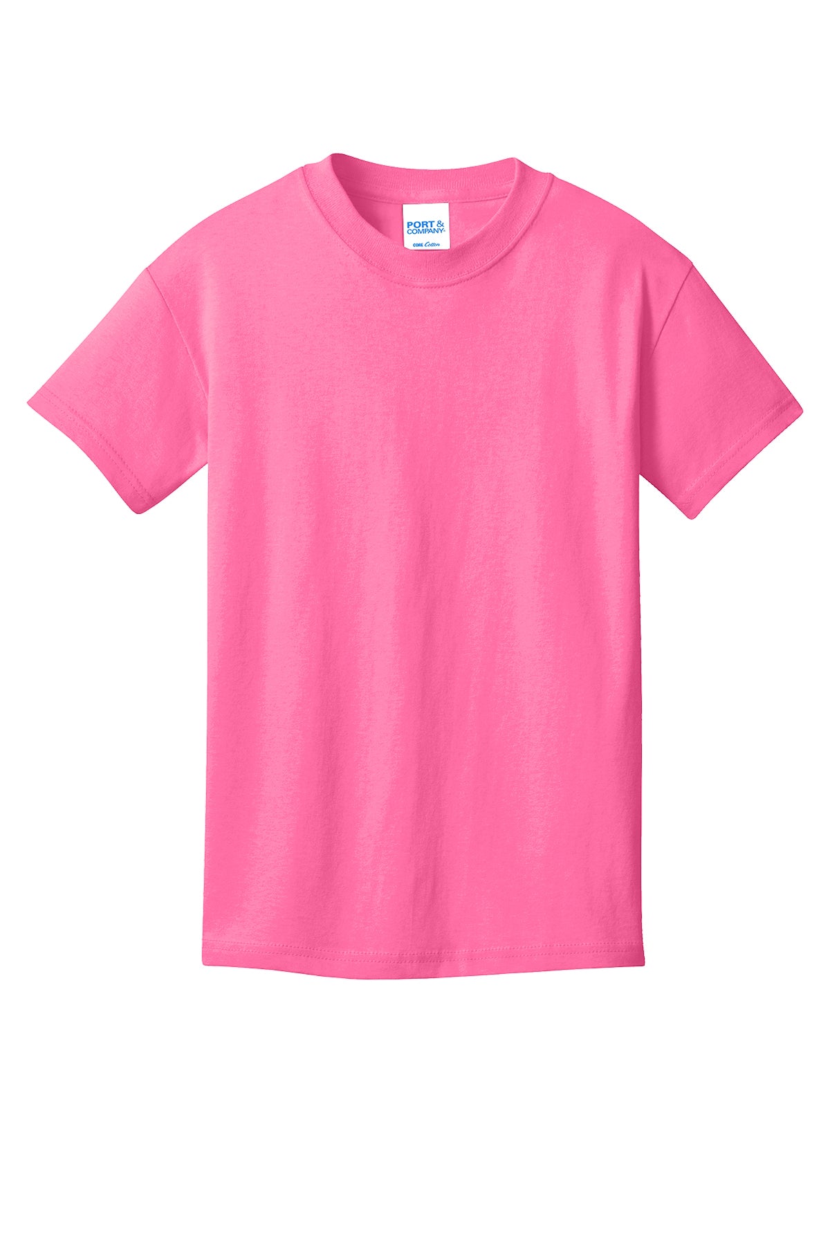 Port & Company PC54Y Youth Core Cotton Tee, Neon Pink, Flat front