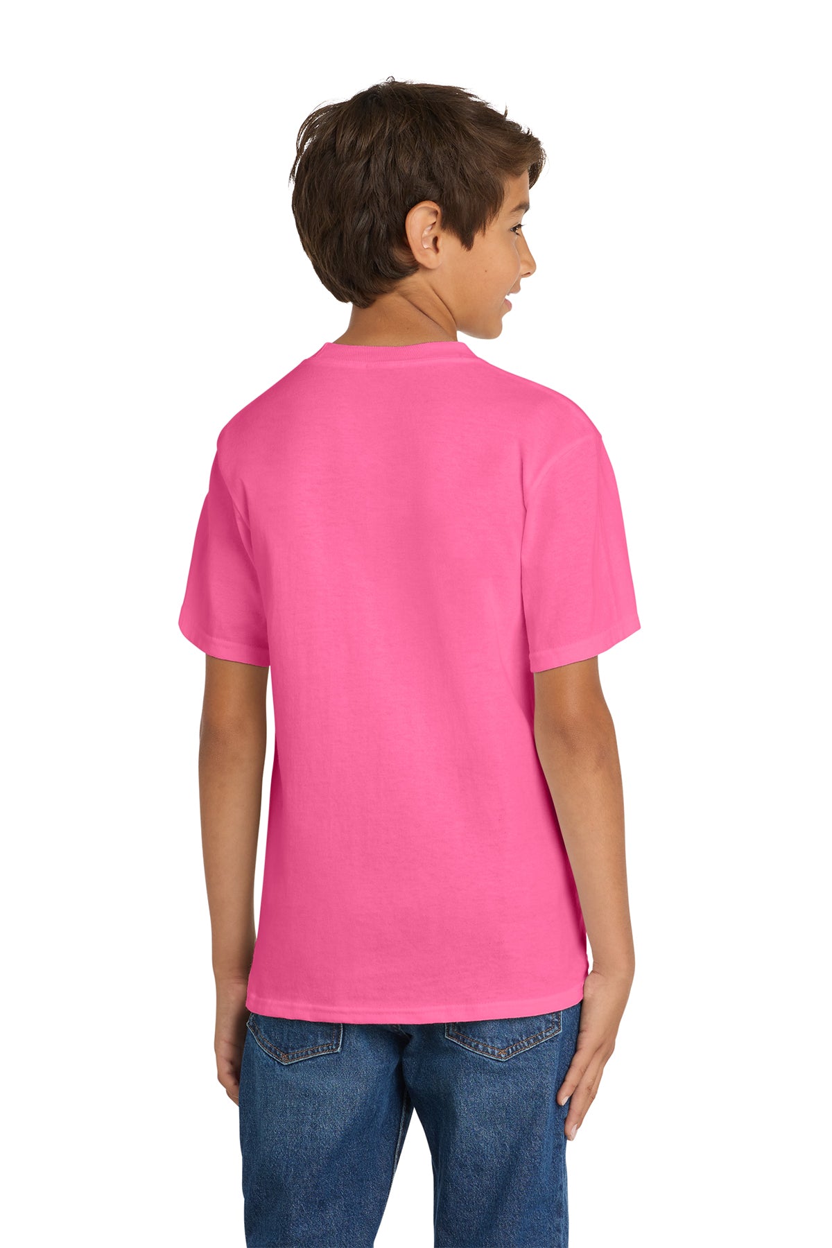 Port & Company PC54Y Youth Core Cotton Tee, Neon Pink, Model back