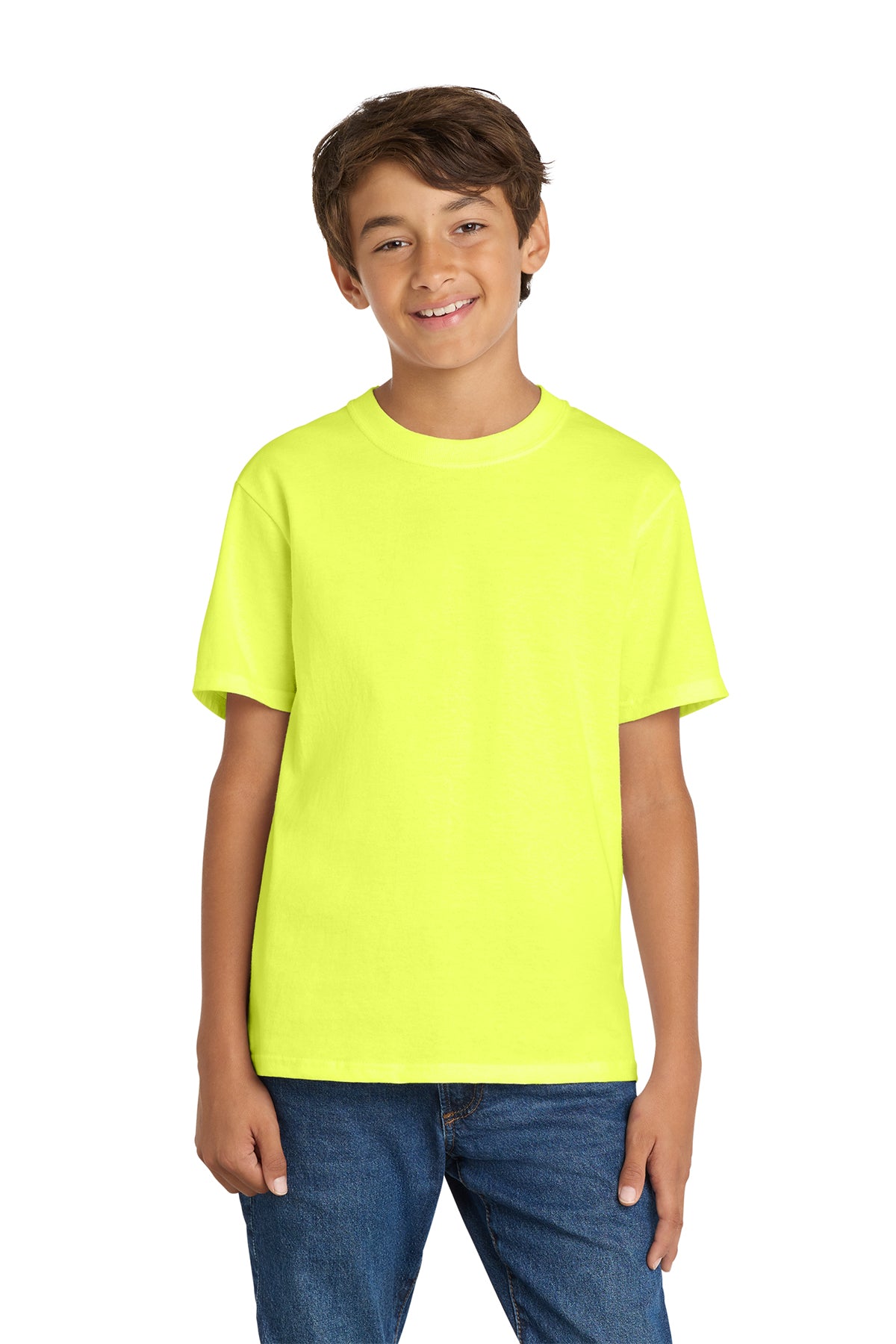 Port & Company PC54Y Youth Core Cotton Tee, Neon Yellow, Model front