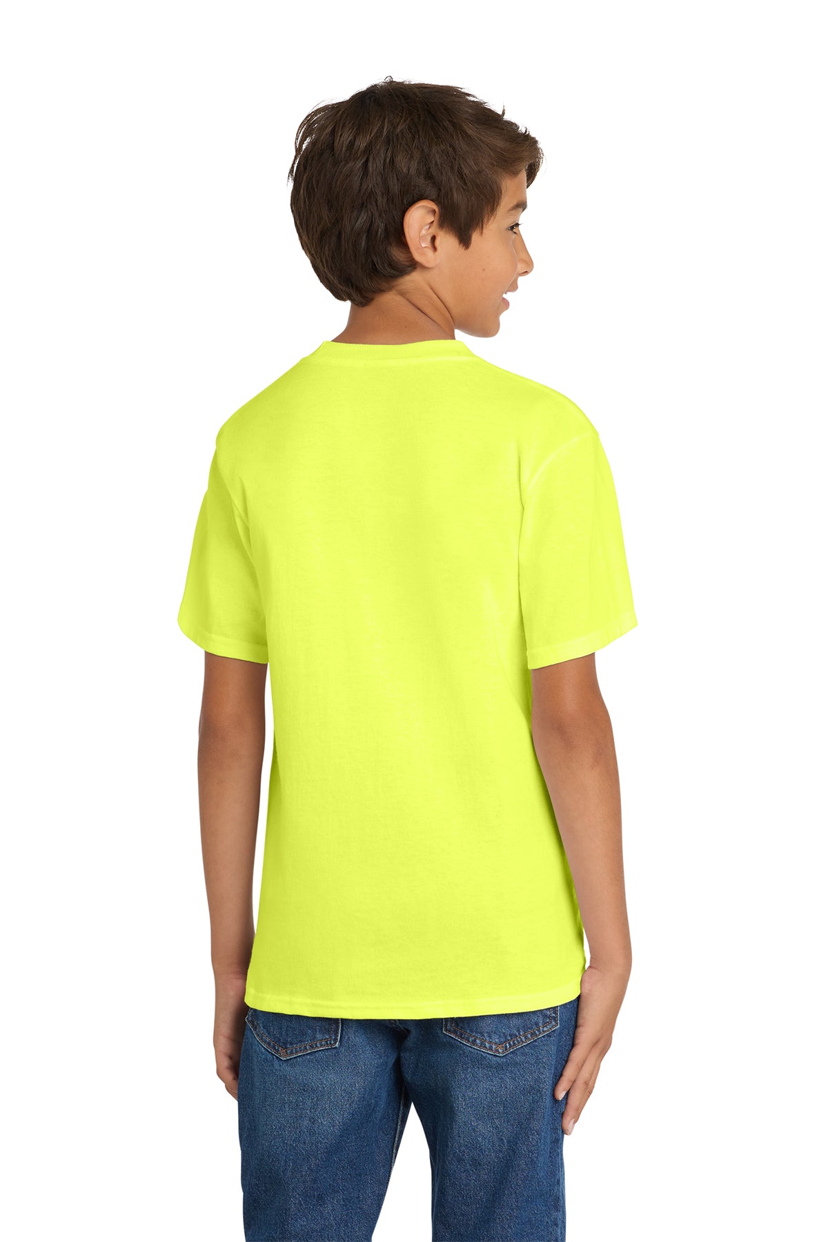 Port & Company PC54Y Youth Core Cotton Tee, Neon Yellow, Model back