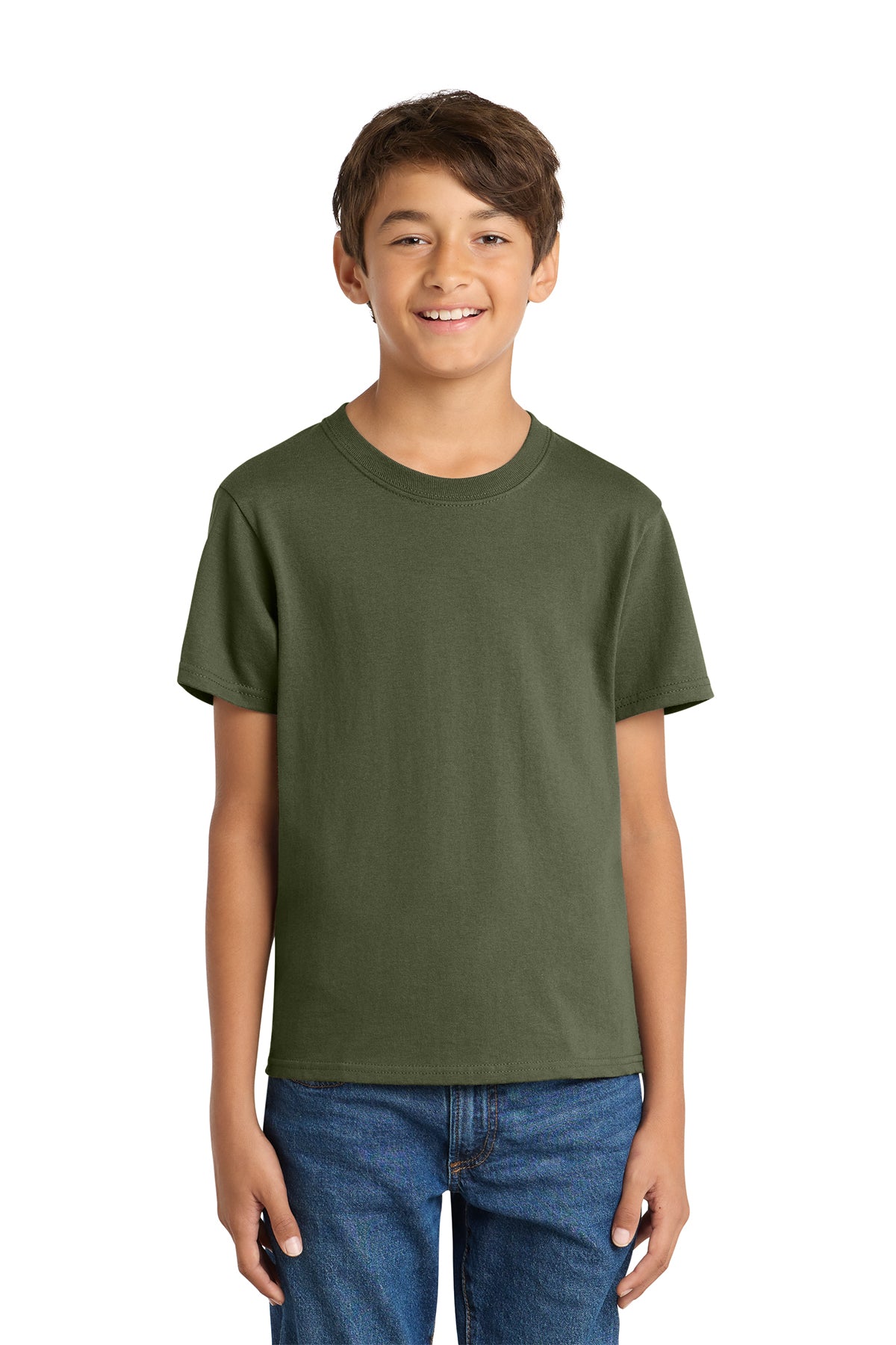 Port & Company PC54Y Youth Core Cotton Tee, Olive Drab Green, Model front