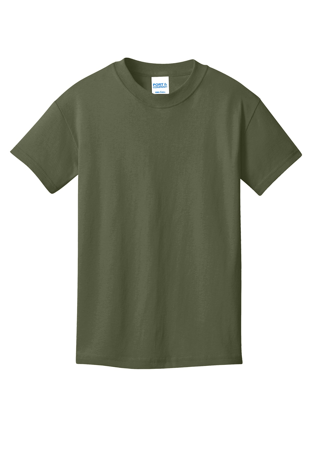 Port & Company PC54Y Youth Core Cotton Tee, Olive Drab Green, Flat front