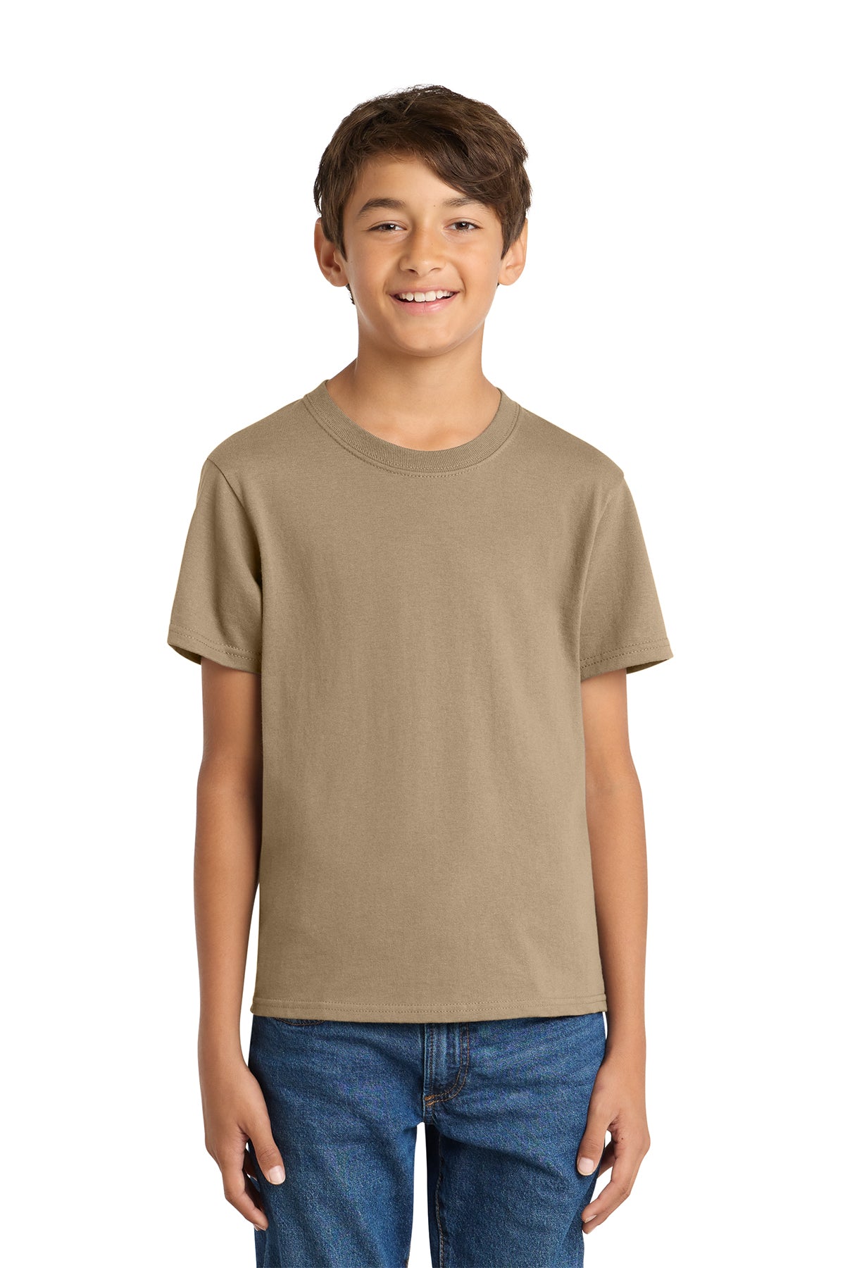 Port & Company PC54Y Youth Core Cotton Tee, Sand, Model front