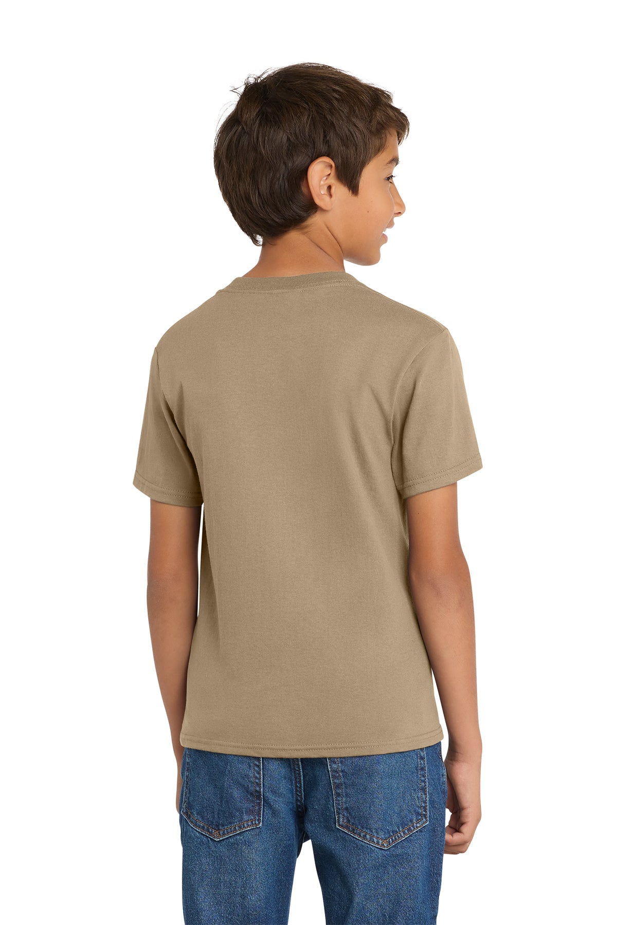 Port & Company PC54Y Youth Core Cotton Tee, Sand, Model back