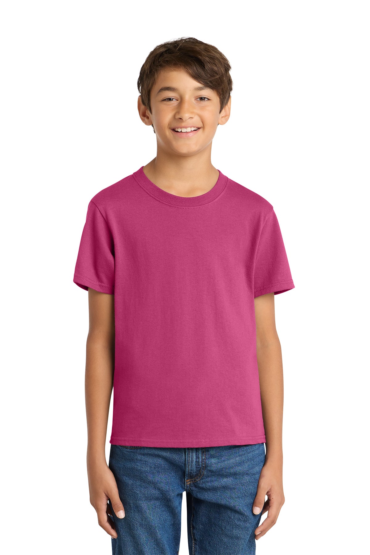 Port & Company PC54Y Youth Core Cotton Tee, Sangria, Model front