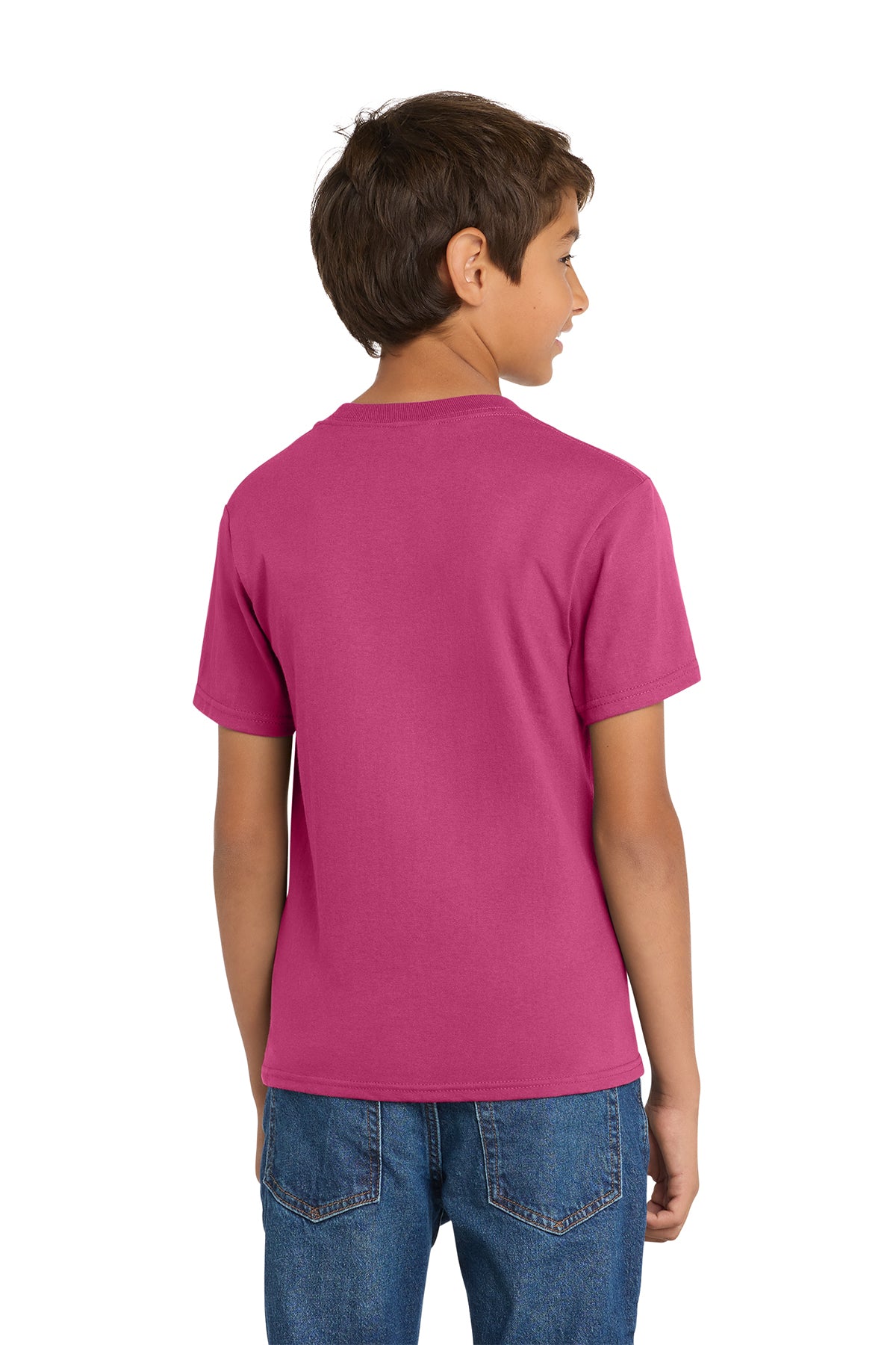 Port & Company PC54Y Youth Core Cotton Tee, Sangria, Model back