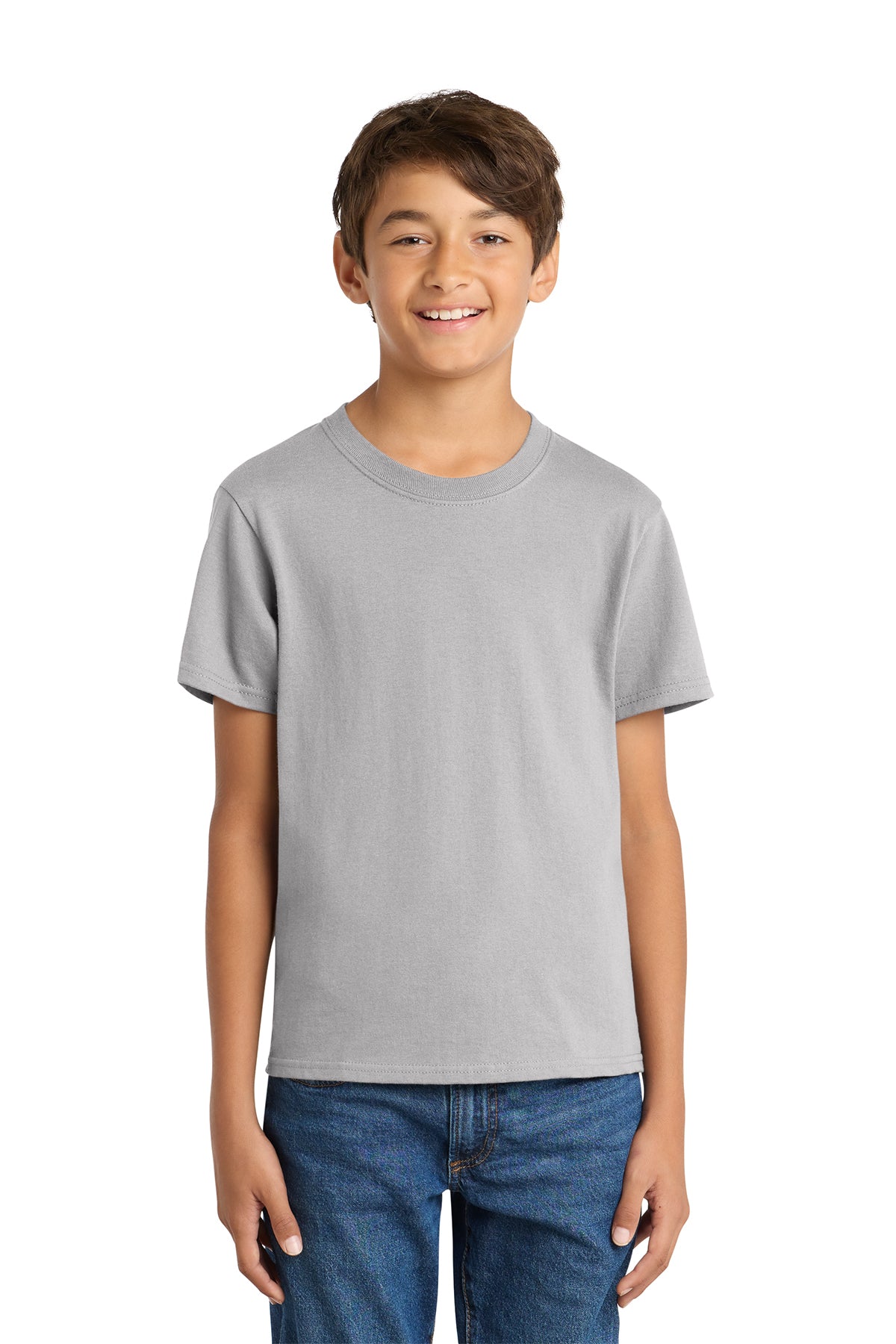 Port & Company PC54Y Youth Core Cotton Tee, Silver, Model front