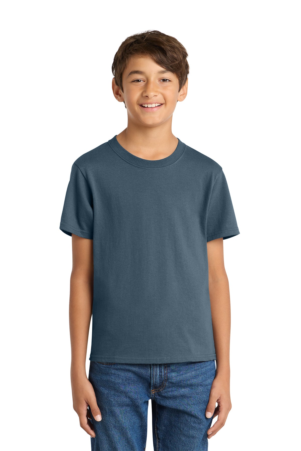 Port & Company PC54Y Youth Core Cotton Tee, Steel Blue, Model front