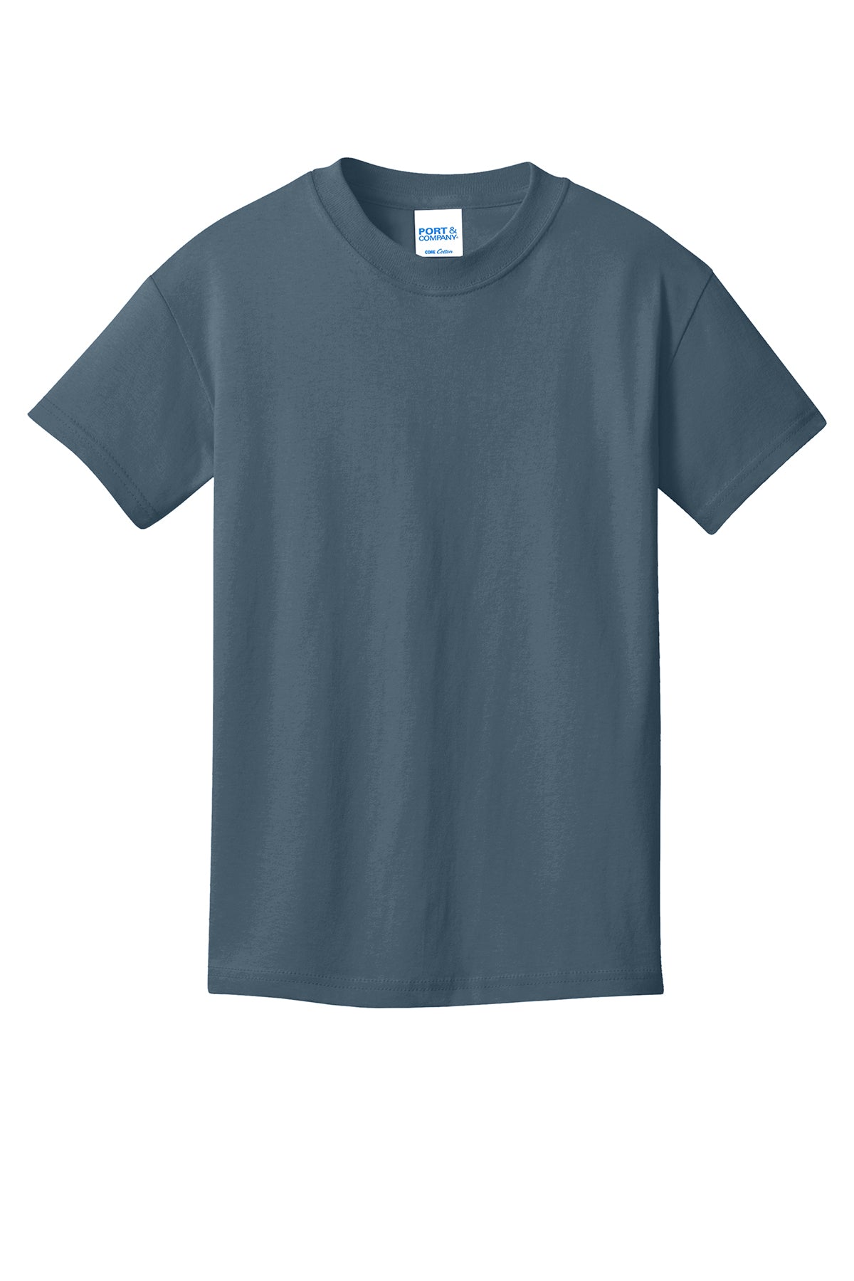 Port & Company PC54Y Youth Core Cotton Tee, Steel Blue, Flat front