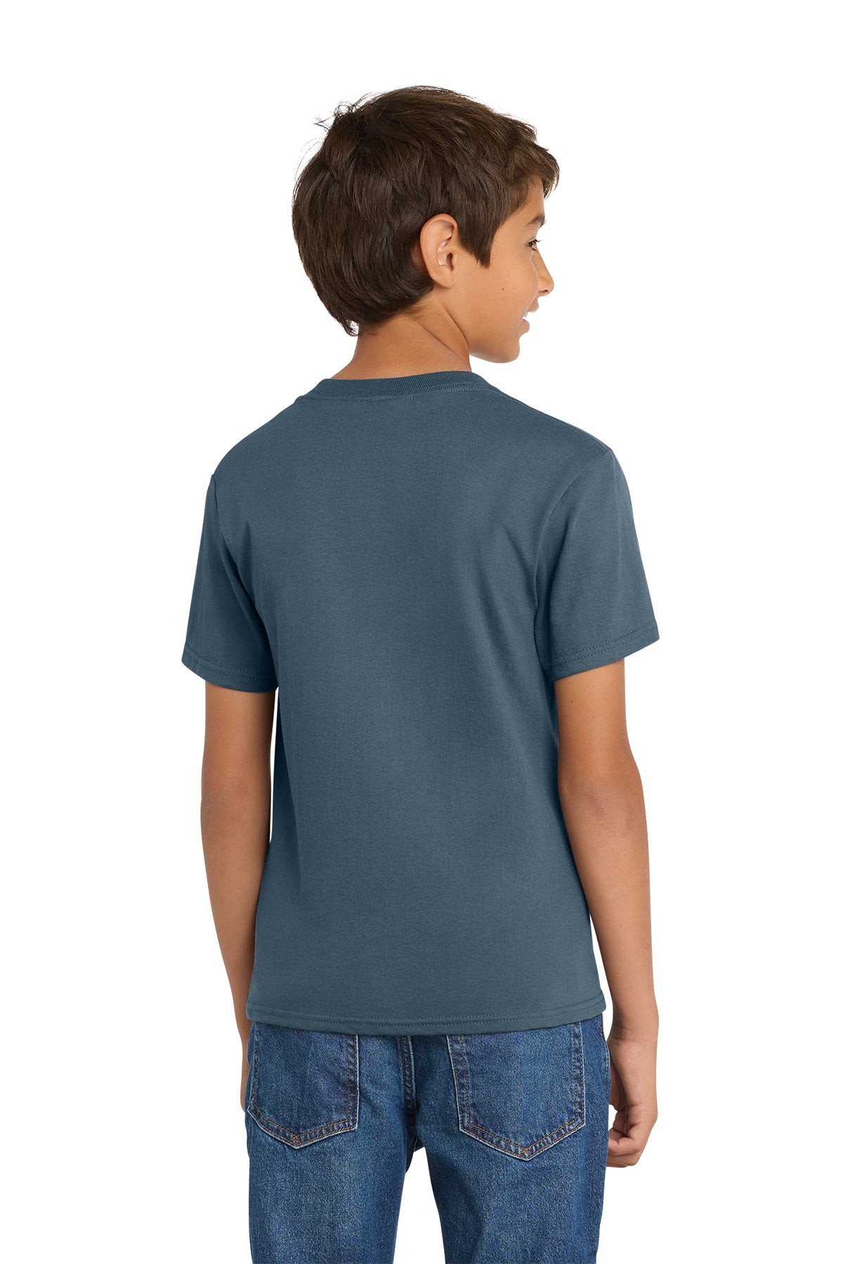 Port & Company PC54Y Youth Core Cotton Tee, Steel Blue, Model back