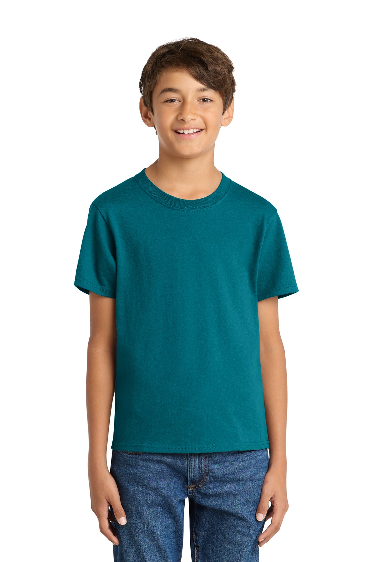 Port & Company PC54Y Youth Core Cotton Tee, Teal, Model front