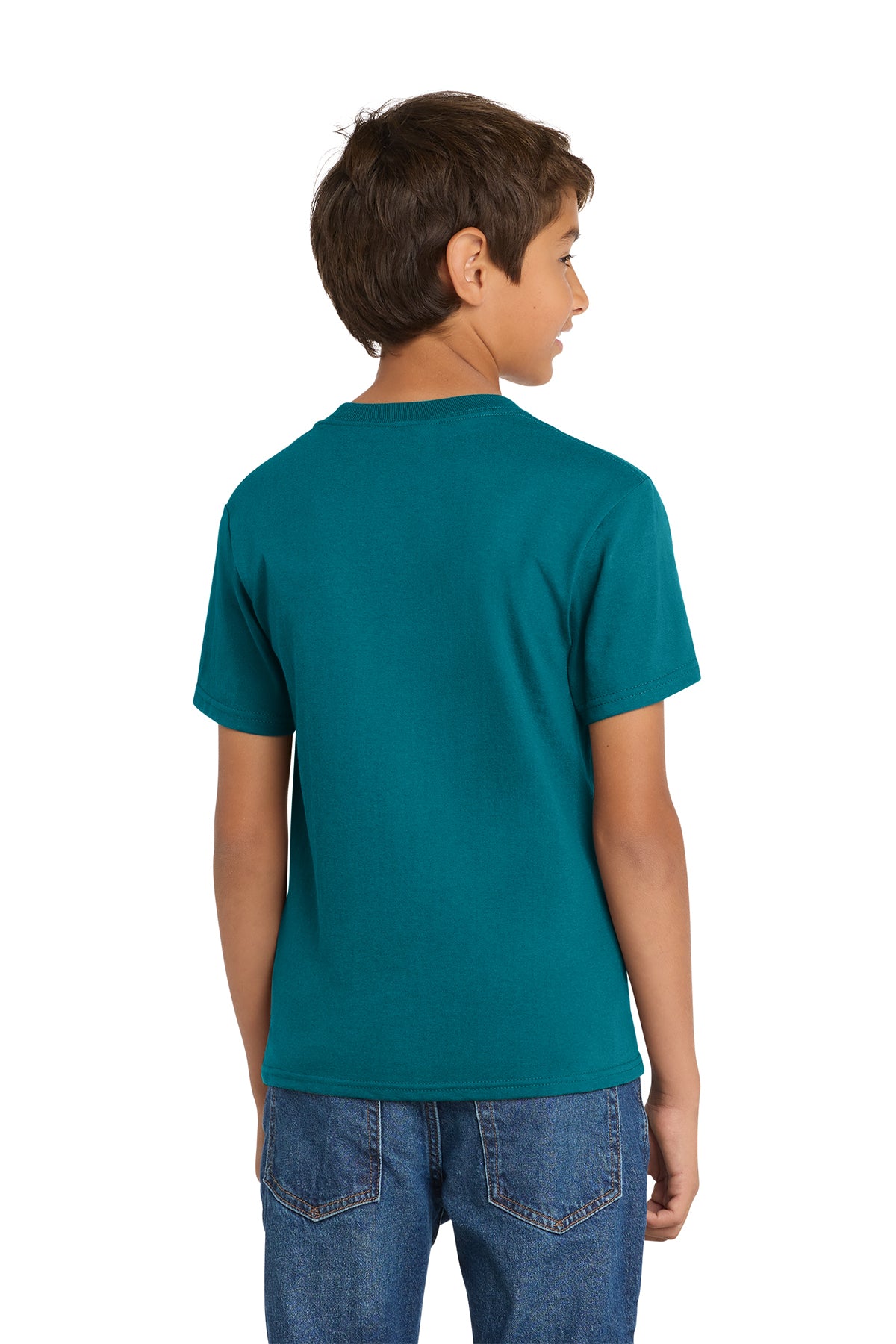Port & Company PC54Y Youth Core Cotton Tee, Teal, Model back