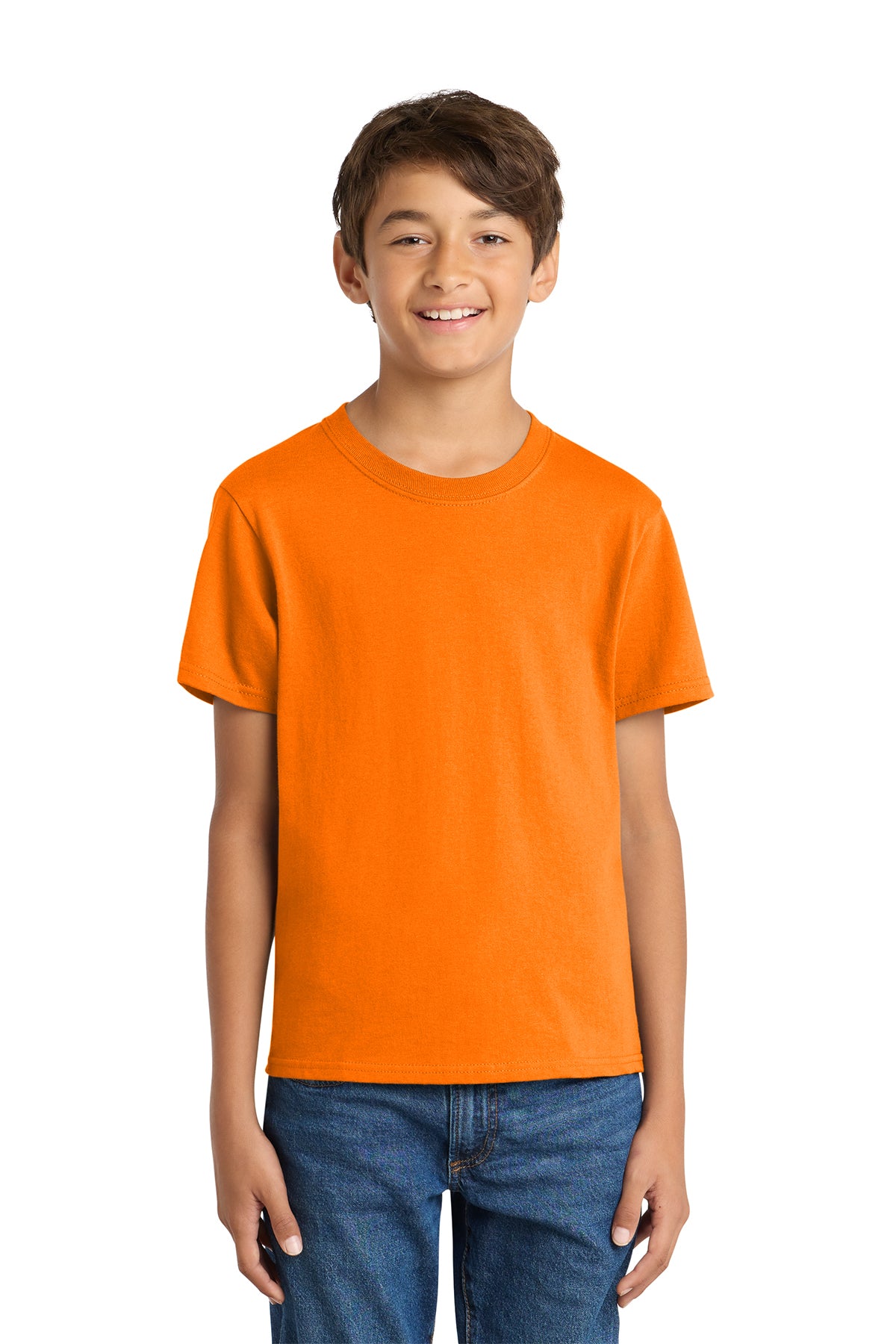 Port & Company PC54Y Youth Core Cotton Tee, Tennessee Orange, Model front