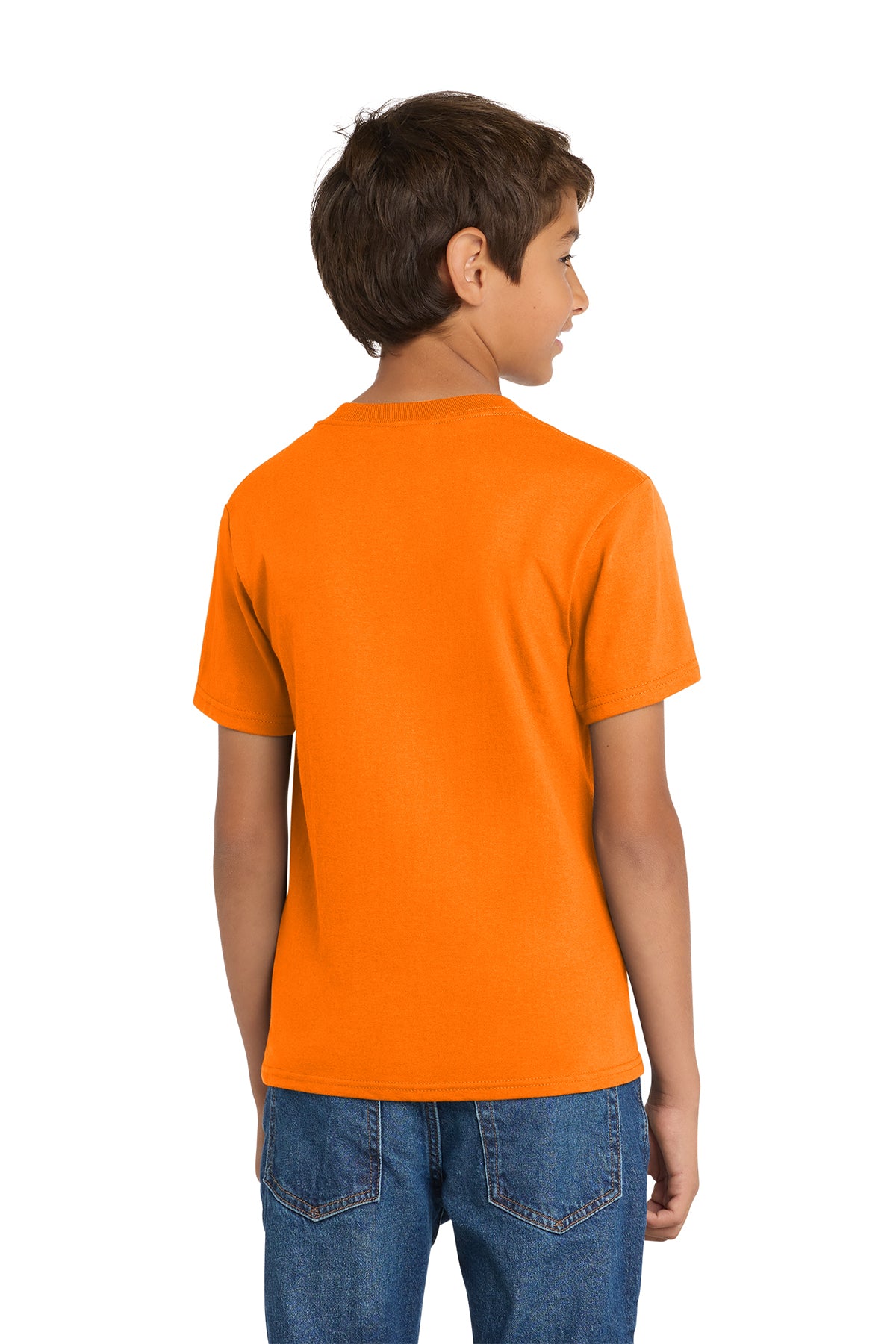 Port & Company PC54Y Youth Core Cotton Tee, Tennessee Orange, Model back