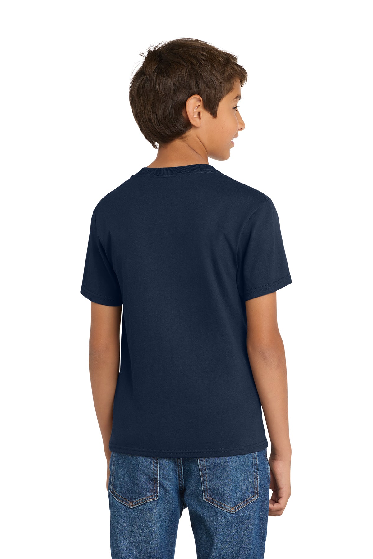Port & Company PC54Y Youth Core Cotton Tee, True Navy, Model back