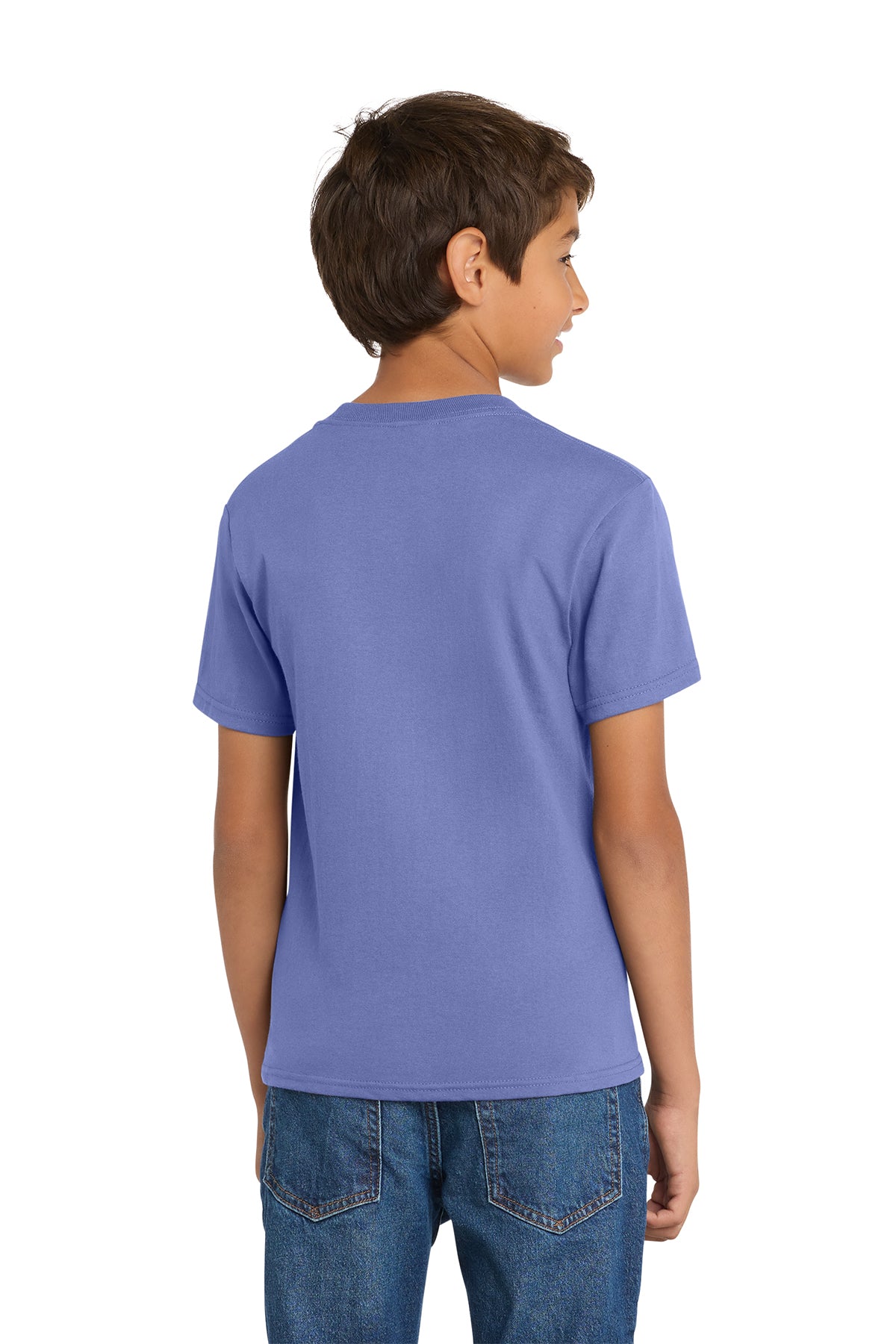 Port & Company PC54Y Youth Core Cotton Tee, Violet, Model back