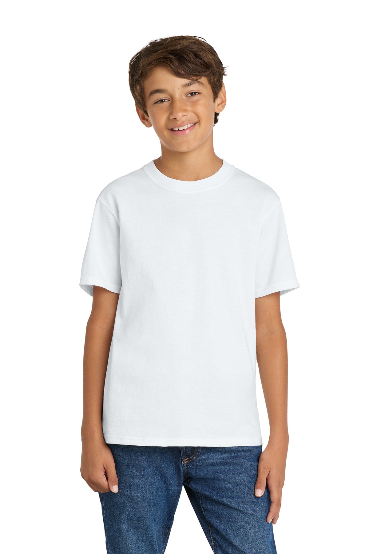 Port & Company PC54Y Youth Core Cotton Tee, White, Model front