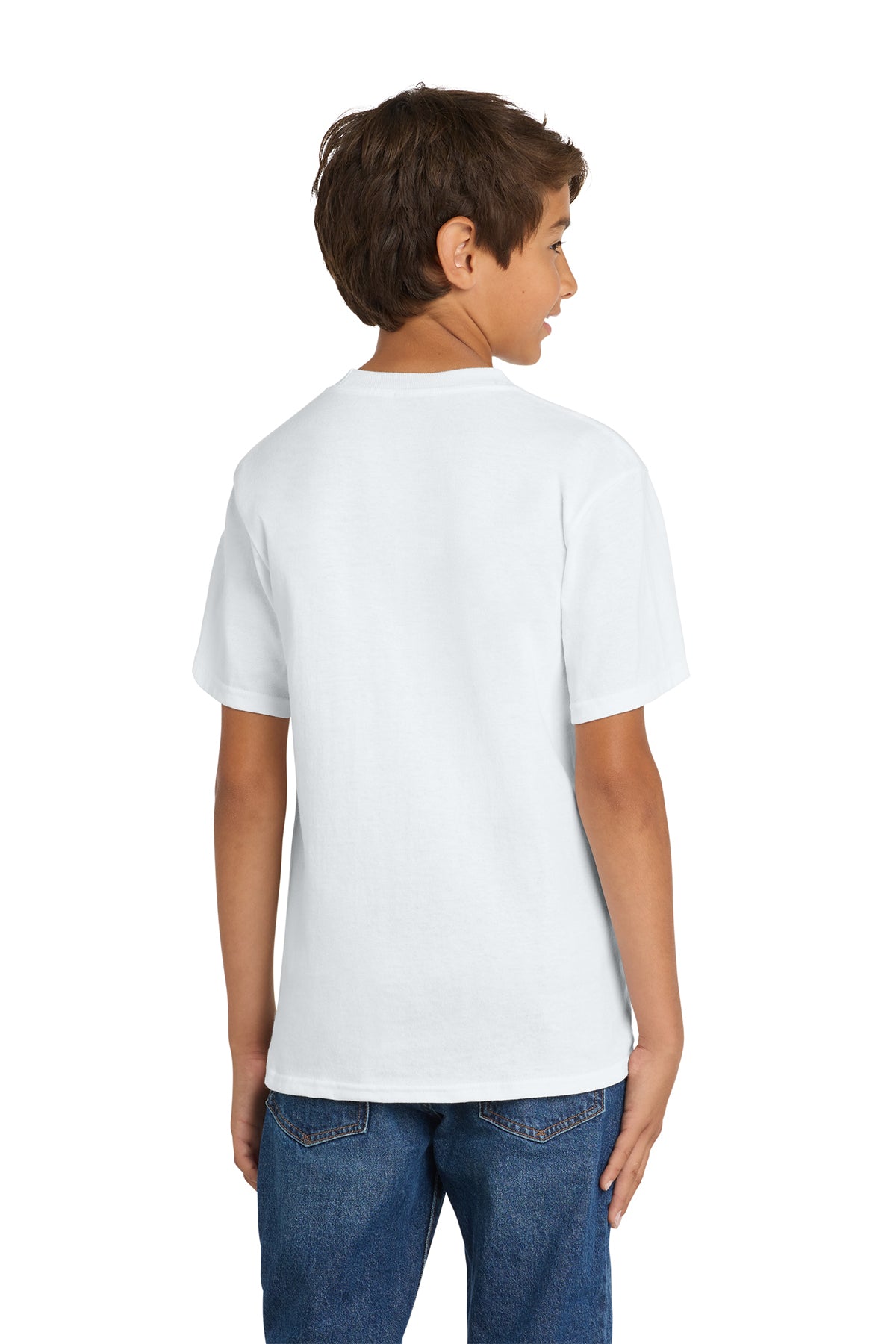 Port & Company PC54Y Youth Core Cotton Tee, White, Model back