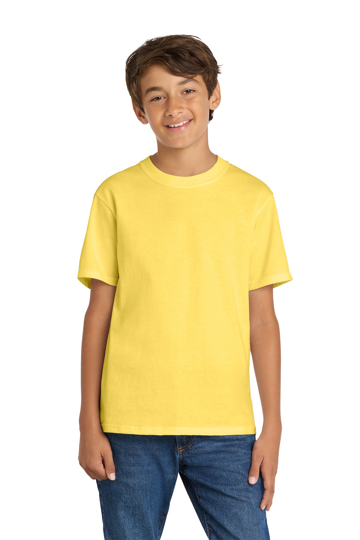 Port & Company PC54Y Youth Core Cotton Tee, Yellow, Model front
