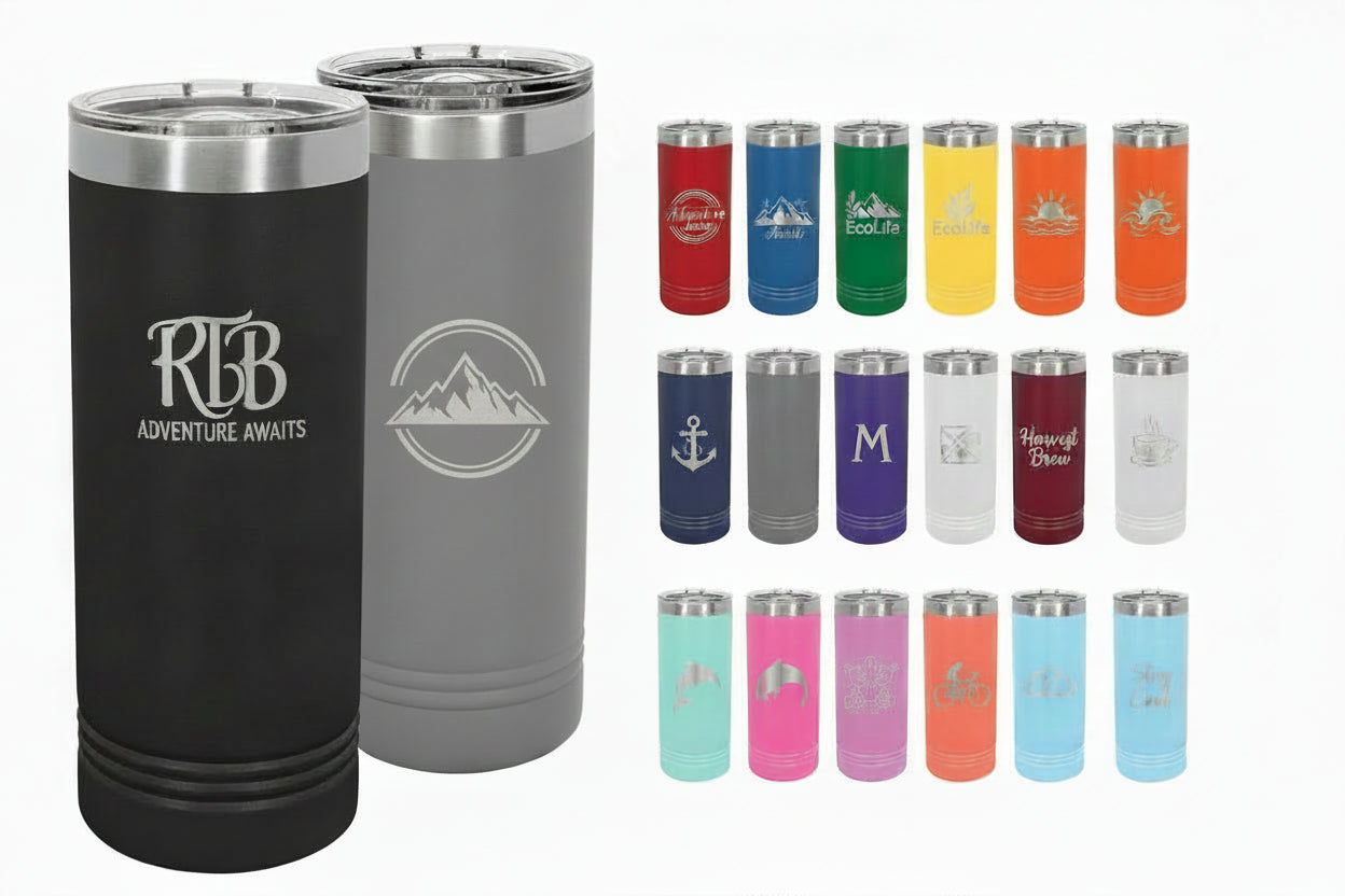 22 oz Skinny Stainless Steel Insulated SureGrip Tumblers, Blank, Polar Camel Lid