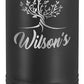 Black slim can beverage holder engraved with a tree design