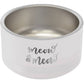 White pet bowl engraved with Meow Meow