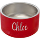 Red pet bowl engraved with Chloe