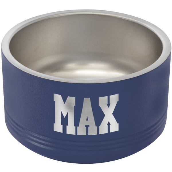 Navy blue pet bowl engraved with MAX