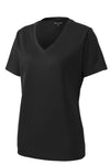 Sport-Tek Women's PosiCharge RacerMesh V-Neck Tee LST340 - Black - Front (flat)